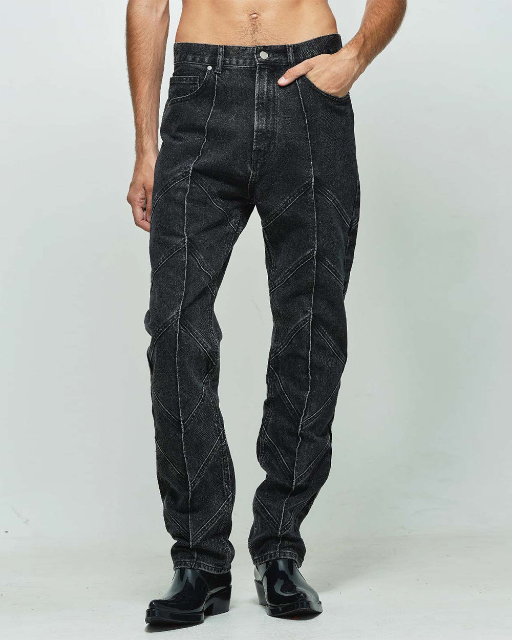 Studded baggy washed denim pants