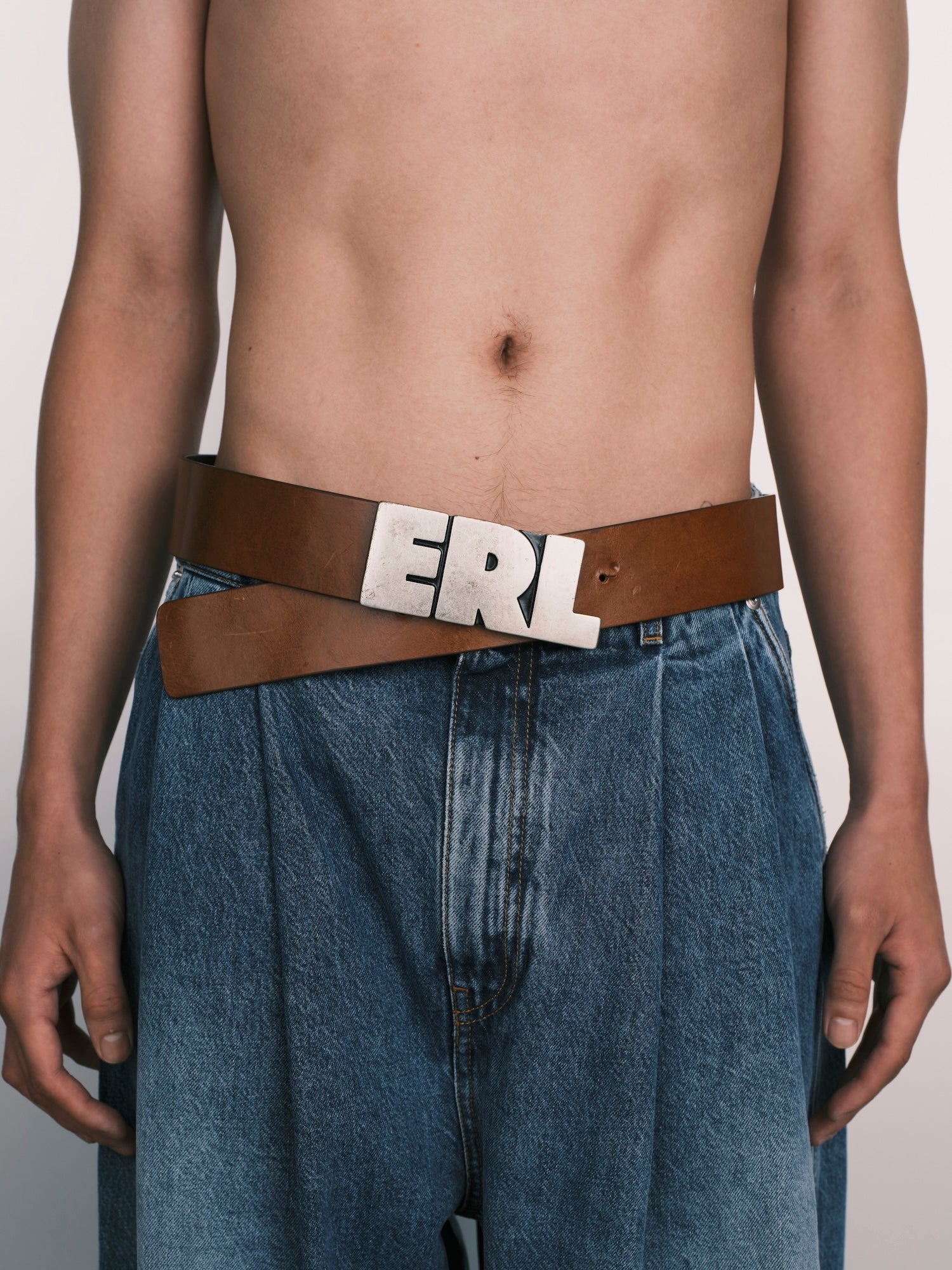 小物 ERL LEATHER BELT ERL / Erl Leather Belt Large Leath Brown - Road Sign