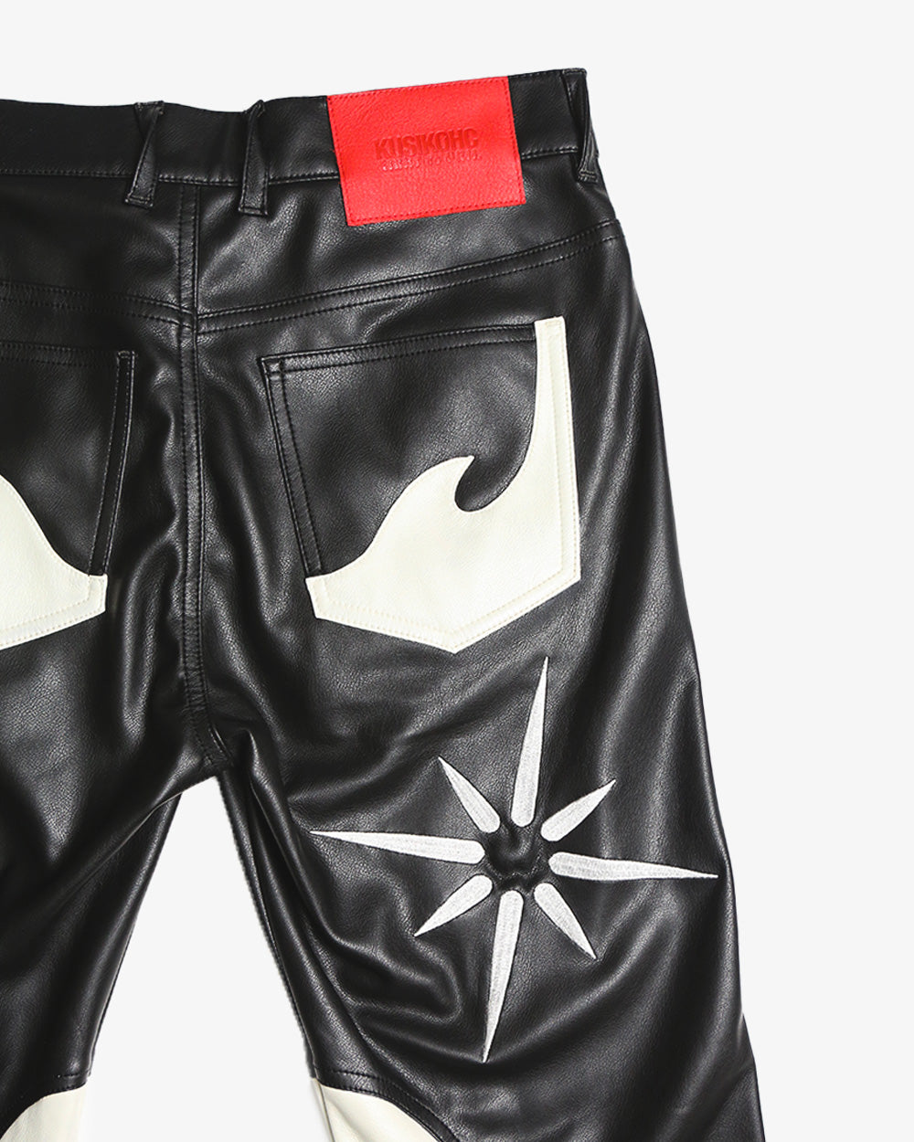 KUSIKOHC RIDER FAUX LEATHER PANTS訳アリ KUSIKOHC KSK FLOWER RIDER FAUX LEATHER PANTS - BLACK | Garmentory
