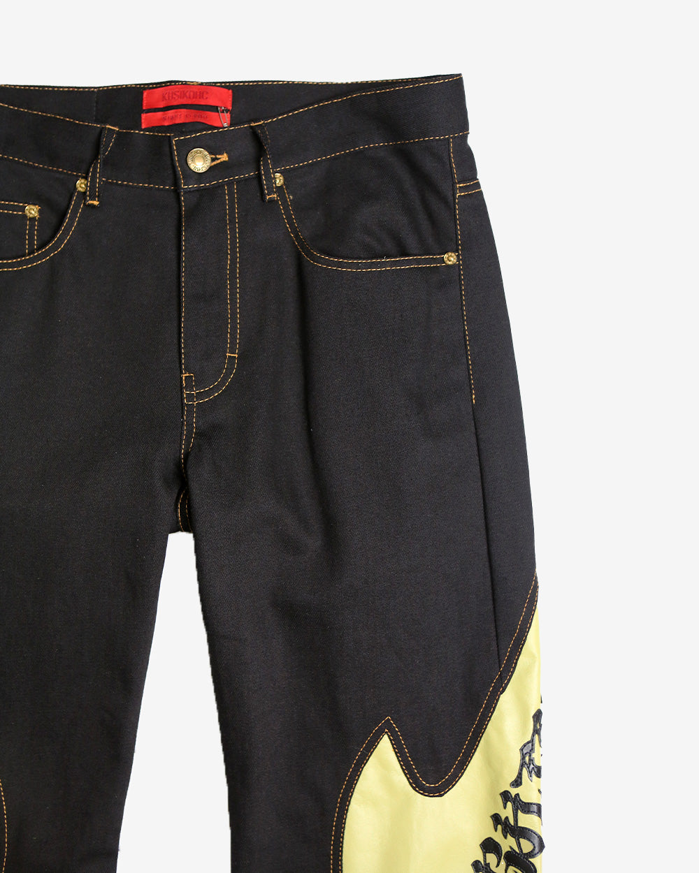 KUSIKOHC / RIDER LEATHER MIX DENIM PANTS BLACK - Road Sign