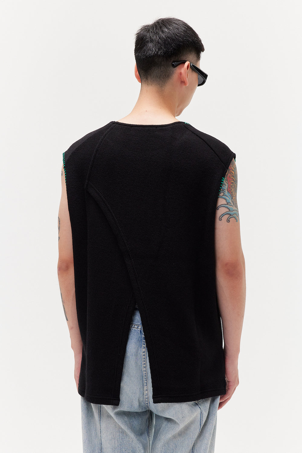 Mushman Embroidery Knit Vest Black