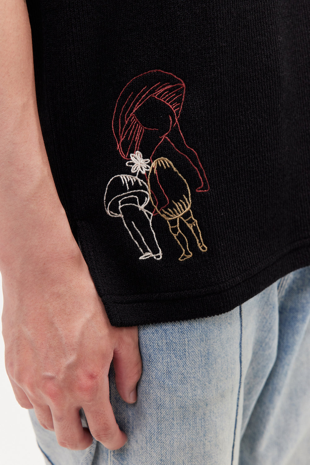 Mushman Embroidery Knit Vest Black