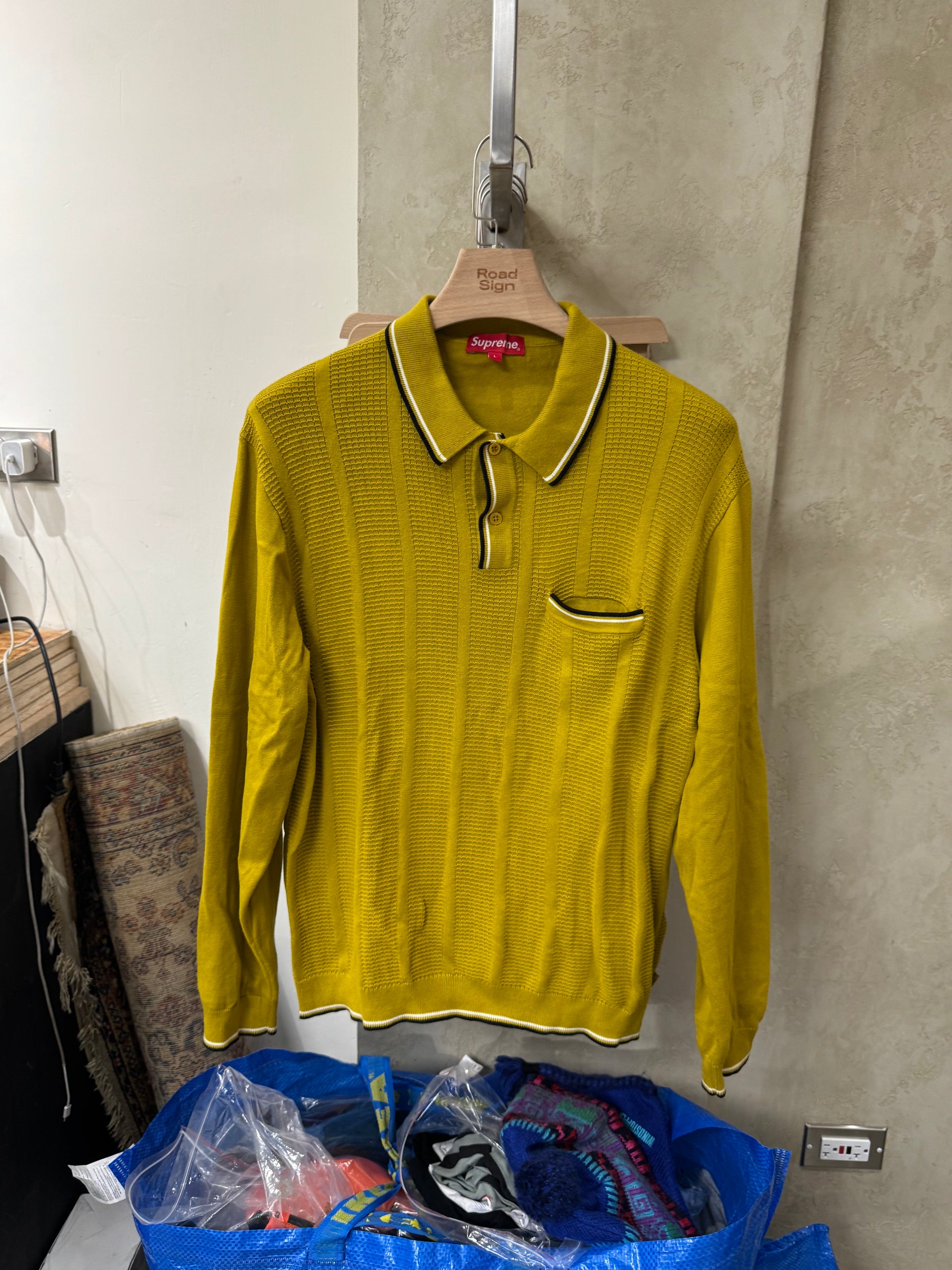 SUPREME FW19 Stripe Rib L/S Knit Polo – Road Sign SUPREME FW19 Stripe Rib L/S Knit Polo – Road Sign