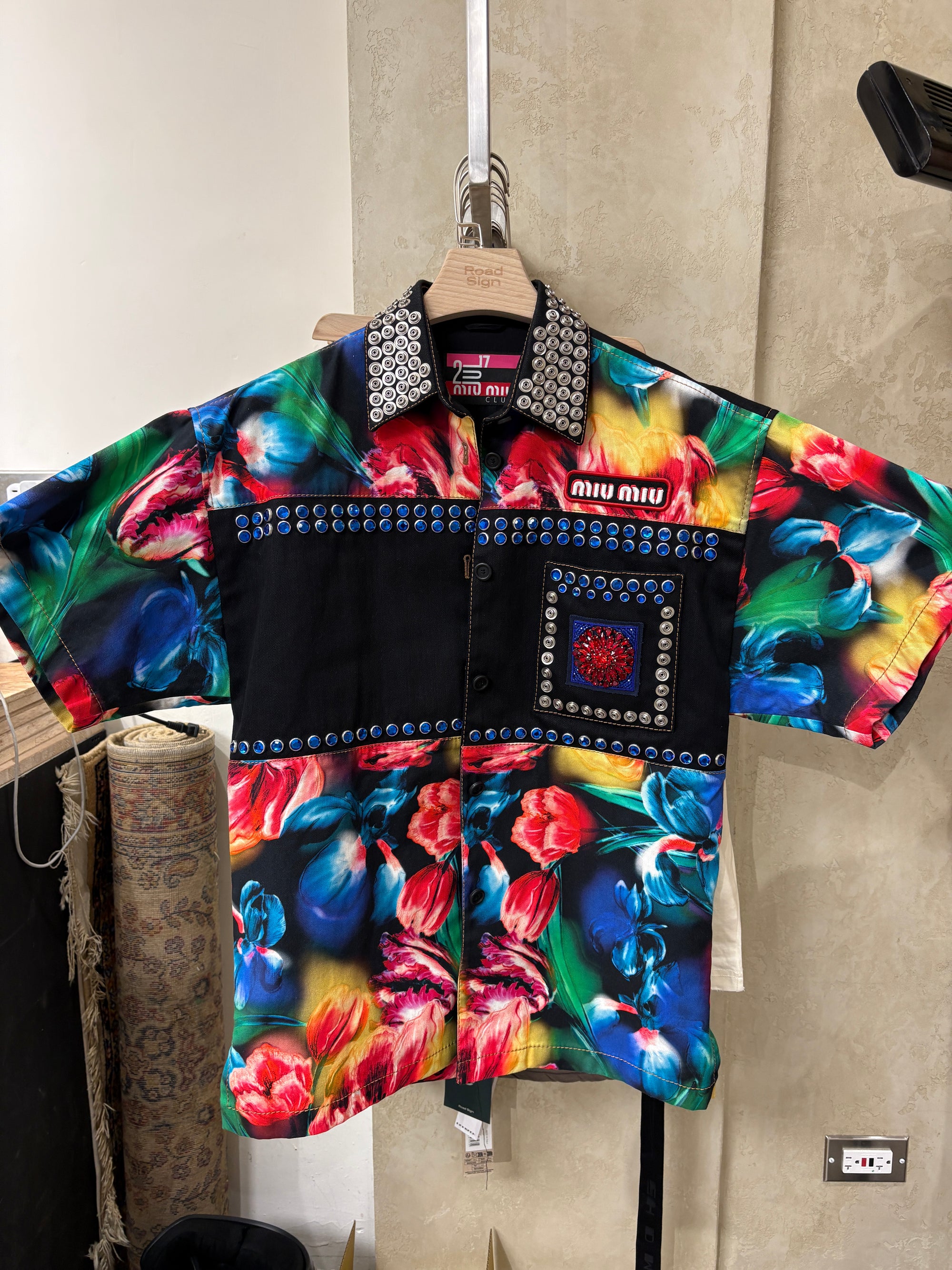 MIU MIU RESORT 2018 Show Piece Floral S/S Denim Shirt