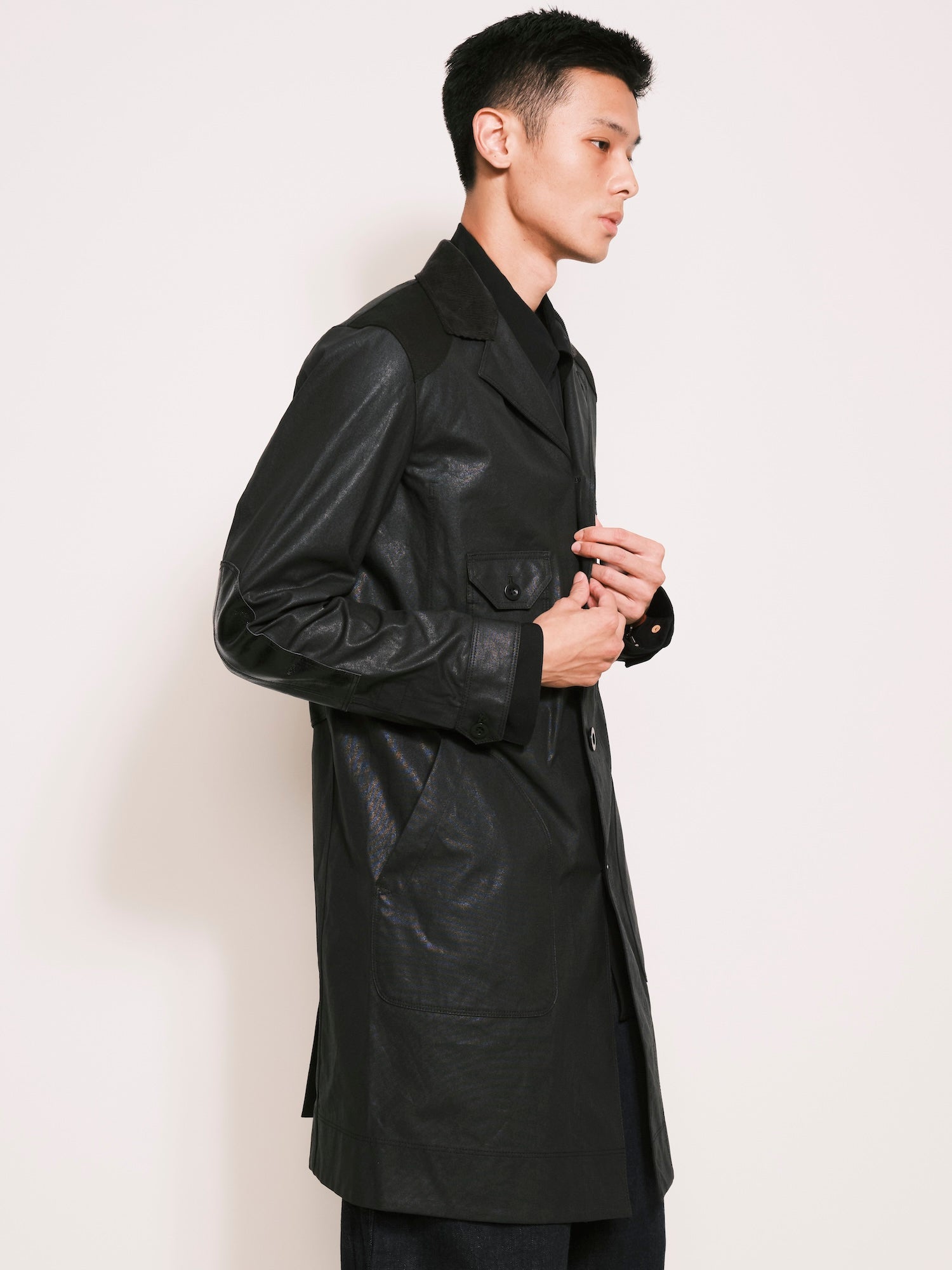 JUNYA WATANABE MAN 黒ピーコート JUNYA WATANABE / Coated Cotton Coat - Road Sign