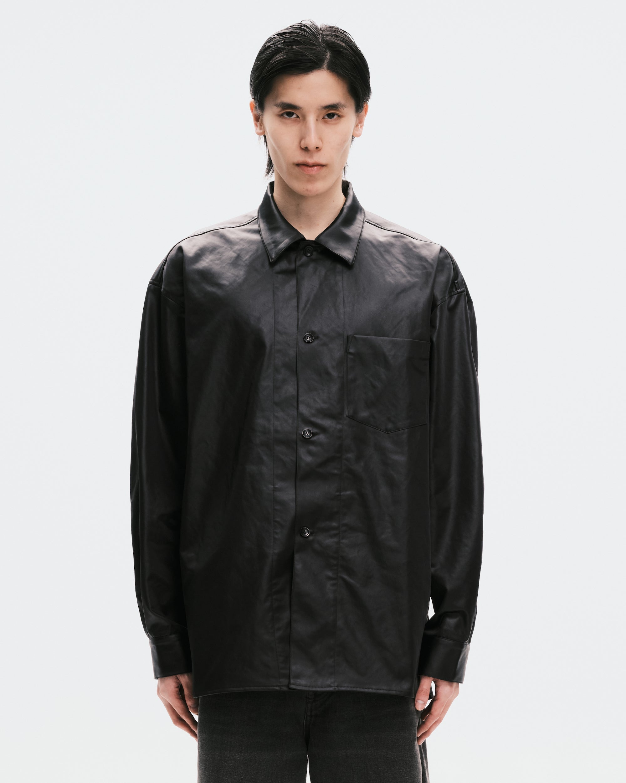 Black Leather-like Wide Shirt