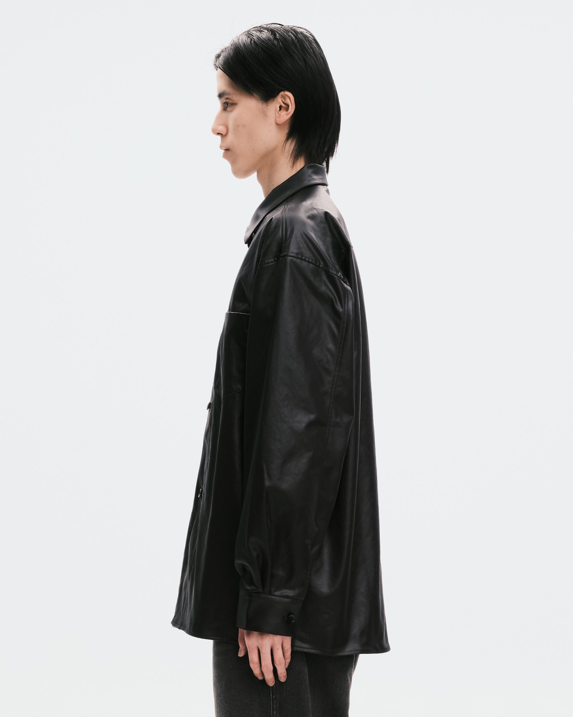 Black Leather-like Wide Shirt