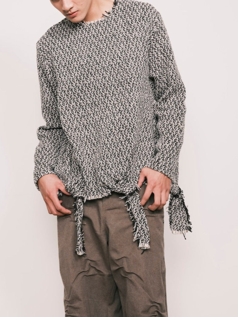 Self-Tie Woven Sweater