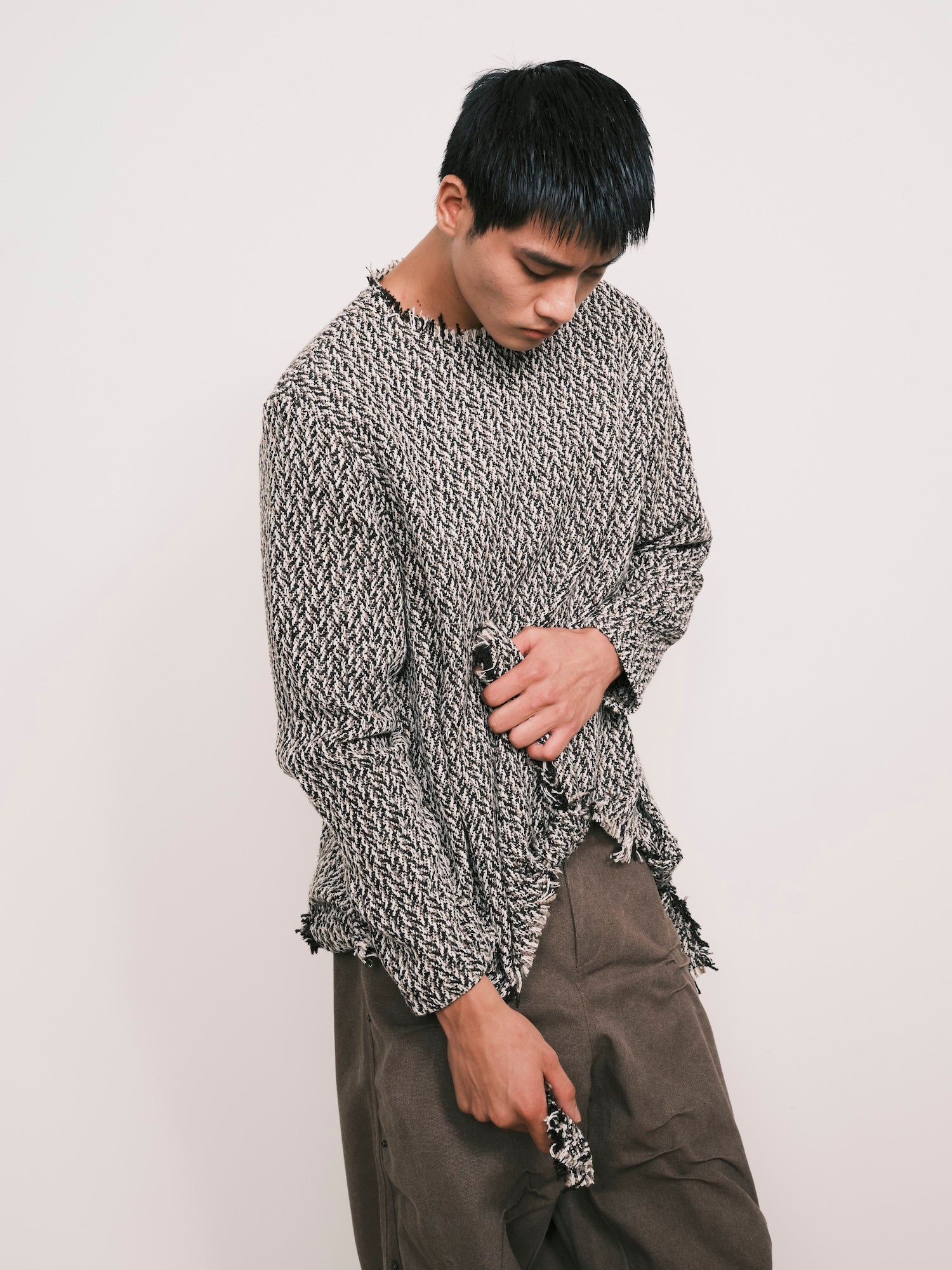 Self-Tie Woven Sweater