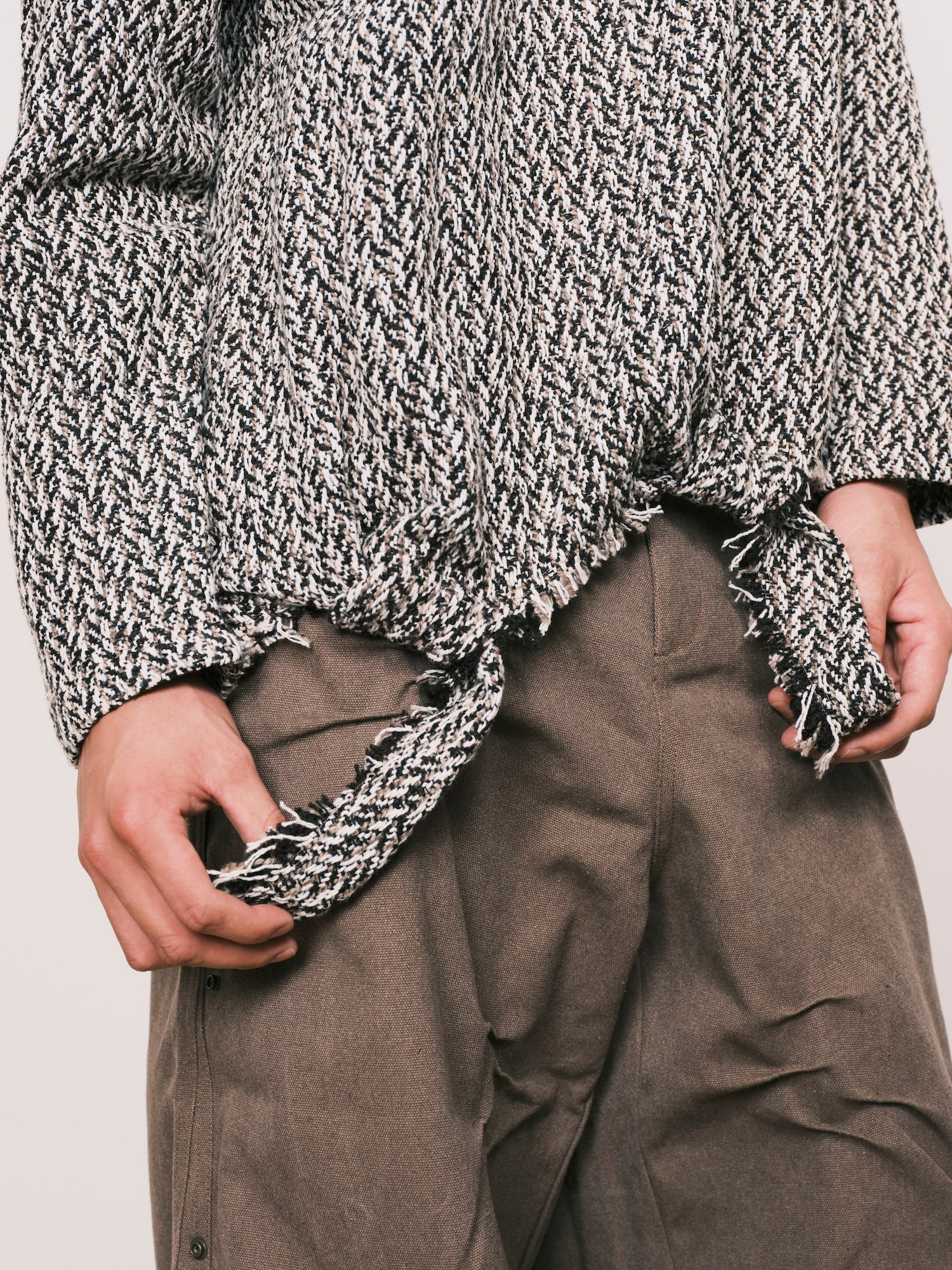 Self-Tie Woven Sweater