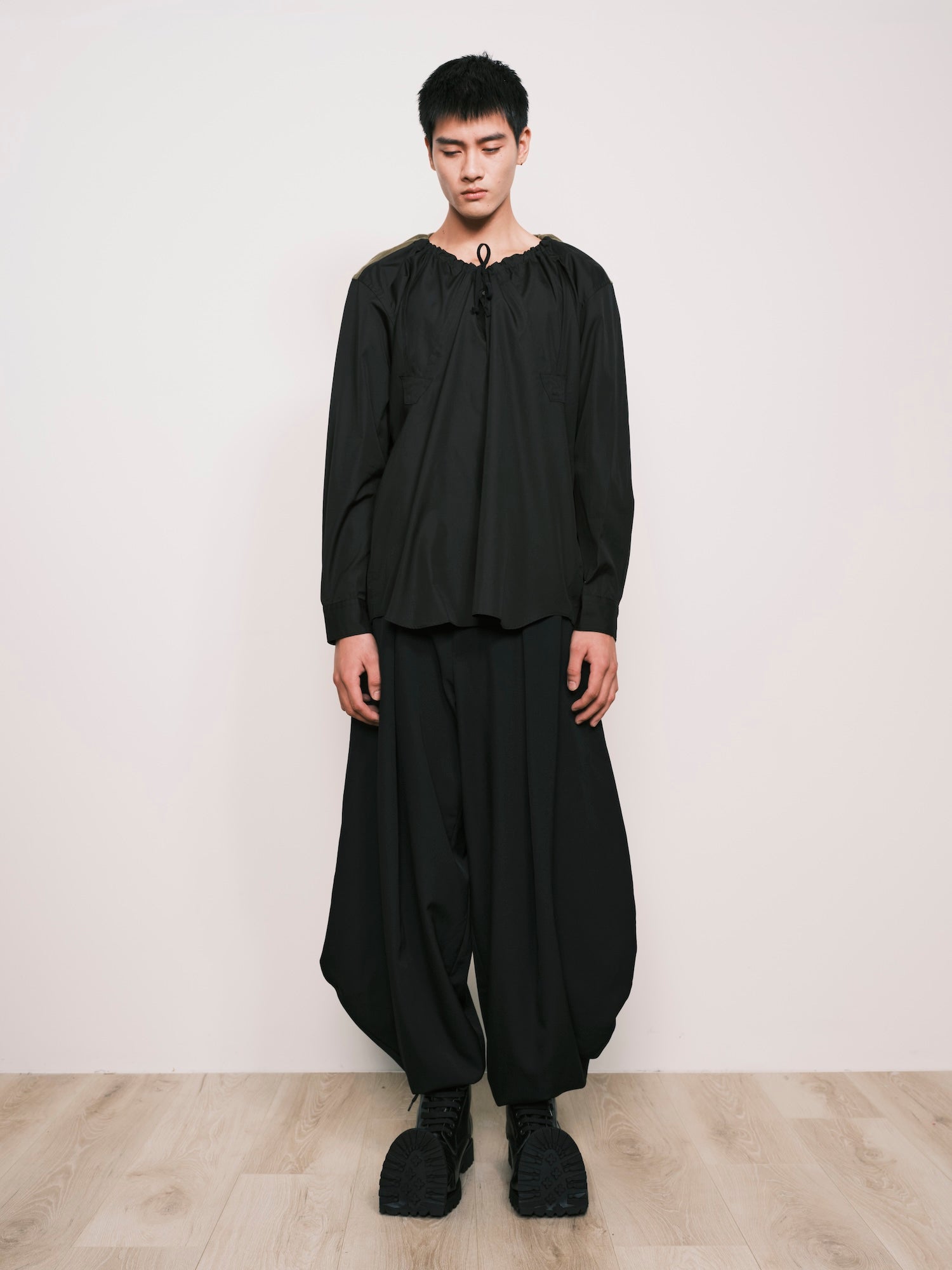 Drawstring-collar Shirt