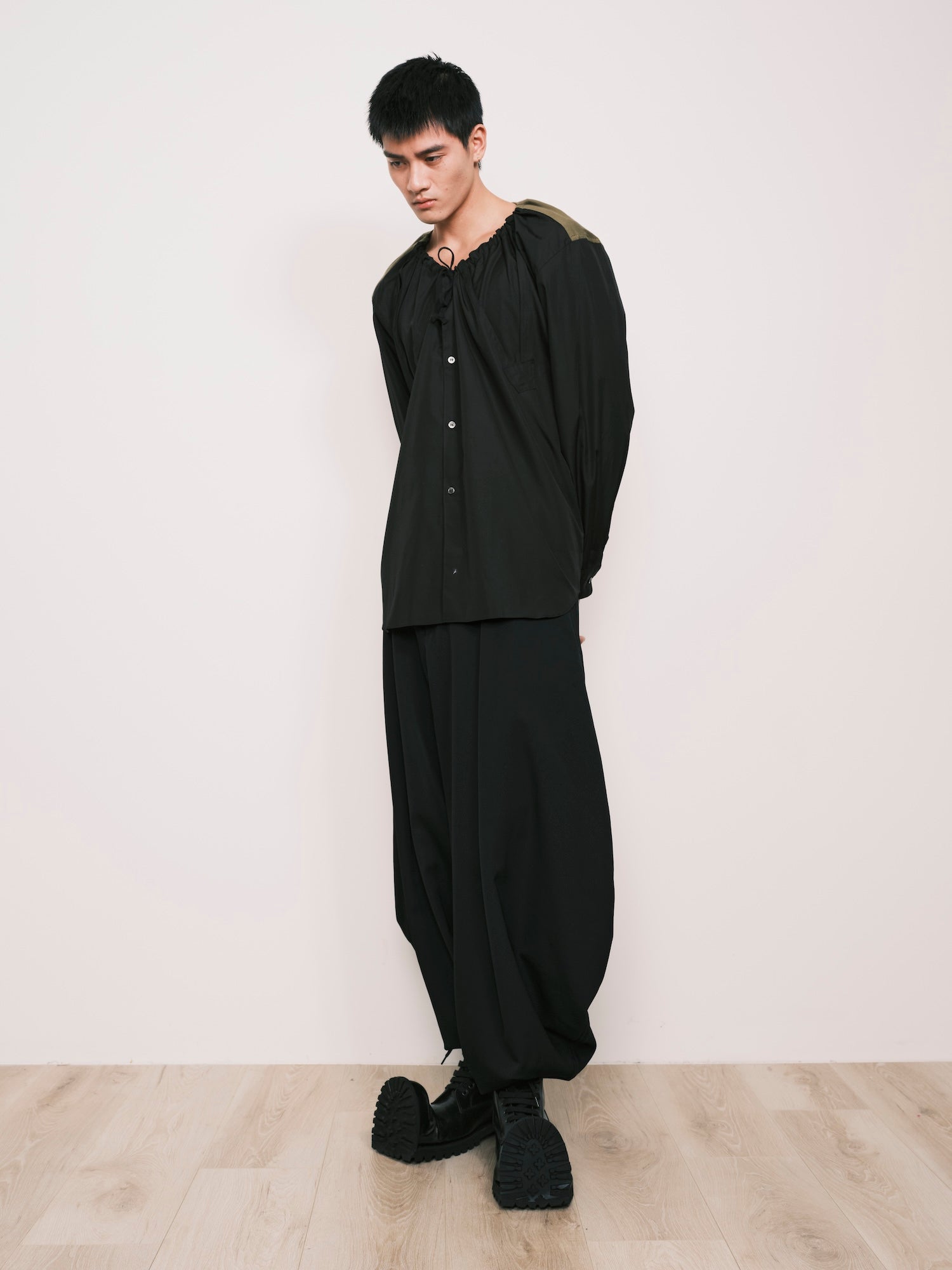 Drawstring-collar Shirt