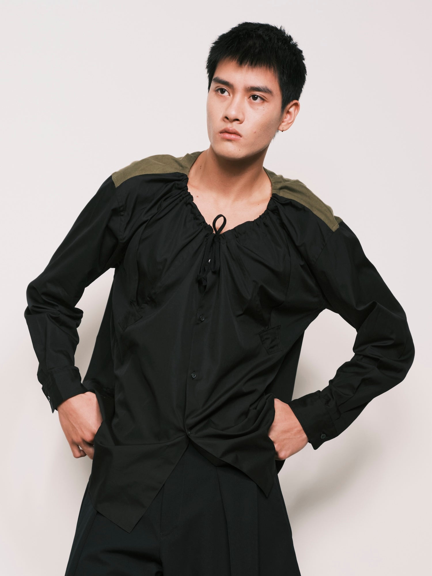 Drawstring-collar Shirt