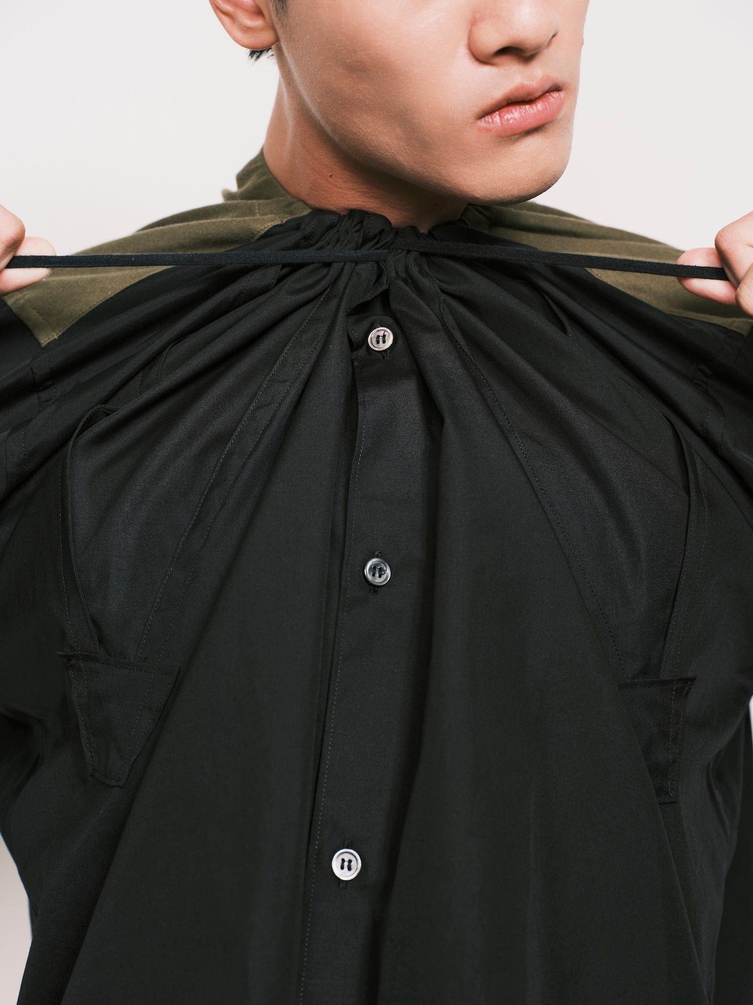 Drawstring-collar Shirt