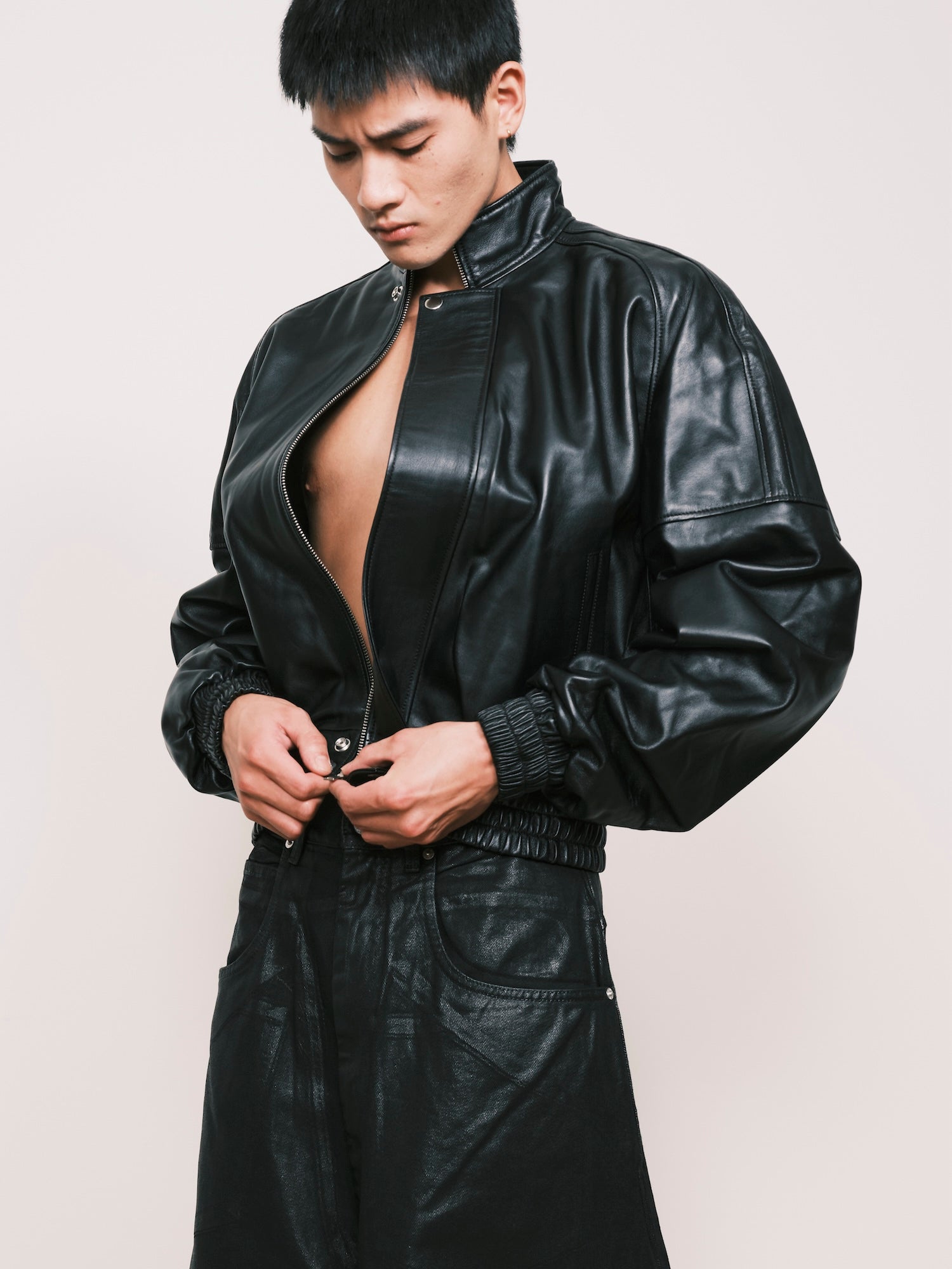 LU'U DAN / Blouson Leather Jacket Black - Road Sign