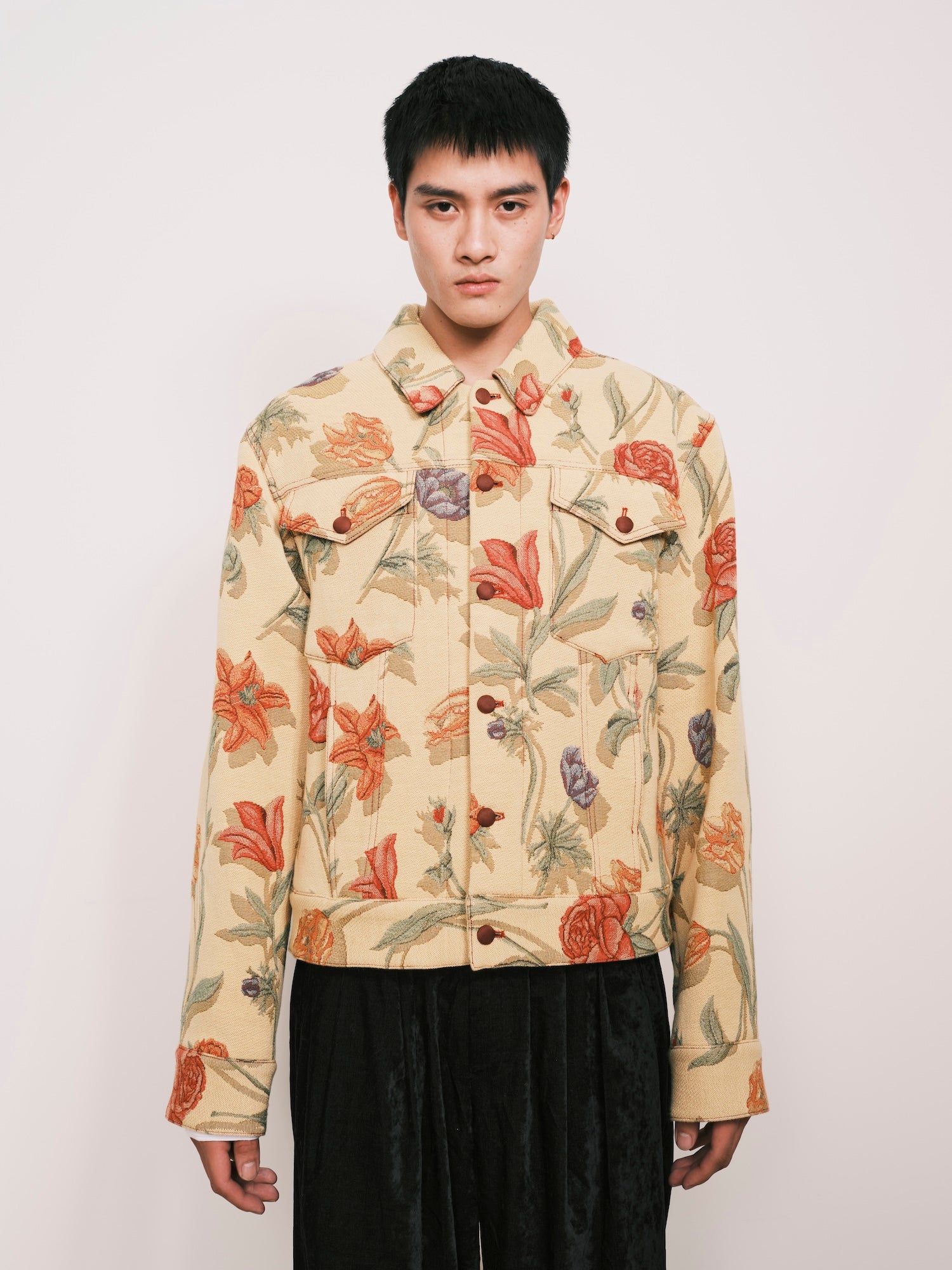 Floral Jacquard Trucker Jacket