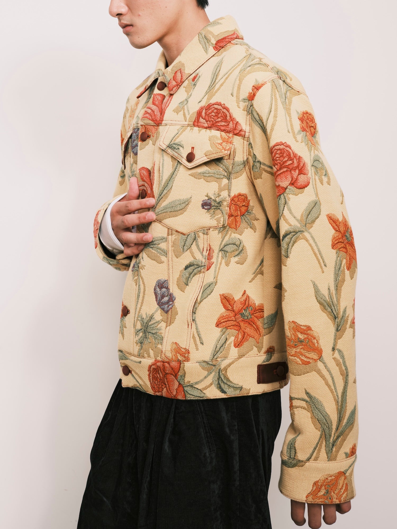 Floral Jacquard Trucker Jacket