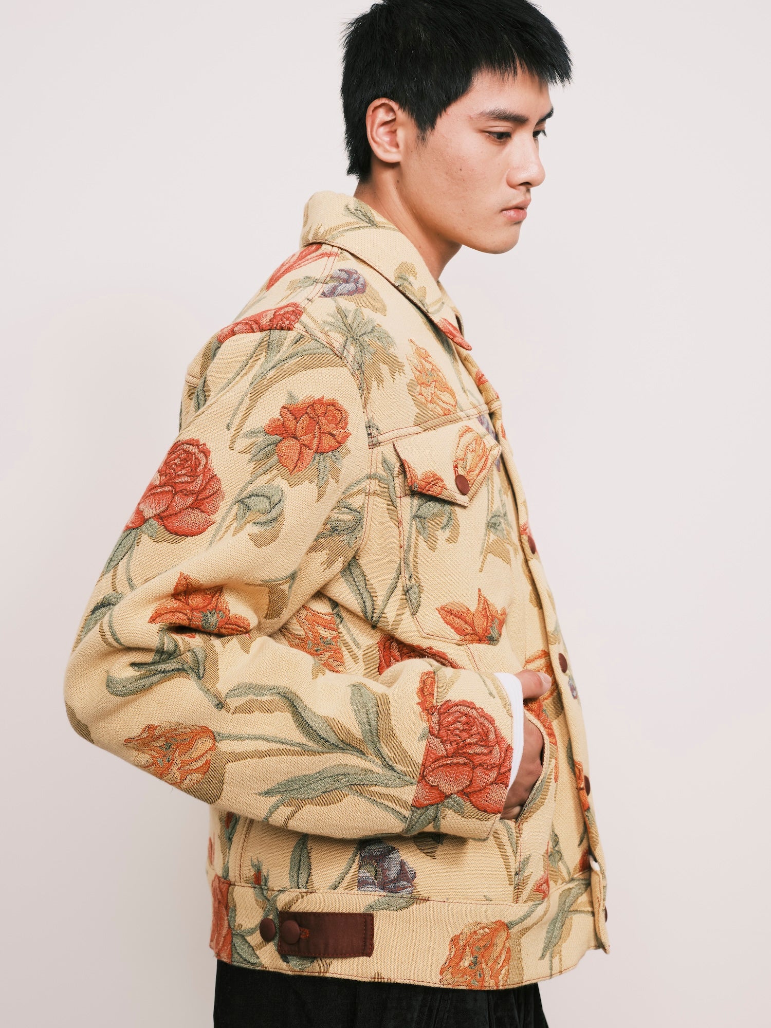 Floral Jacquard Trucker Jacket
