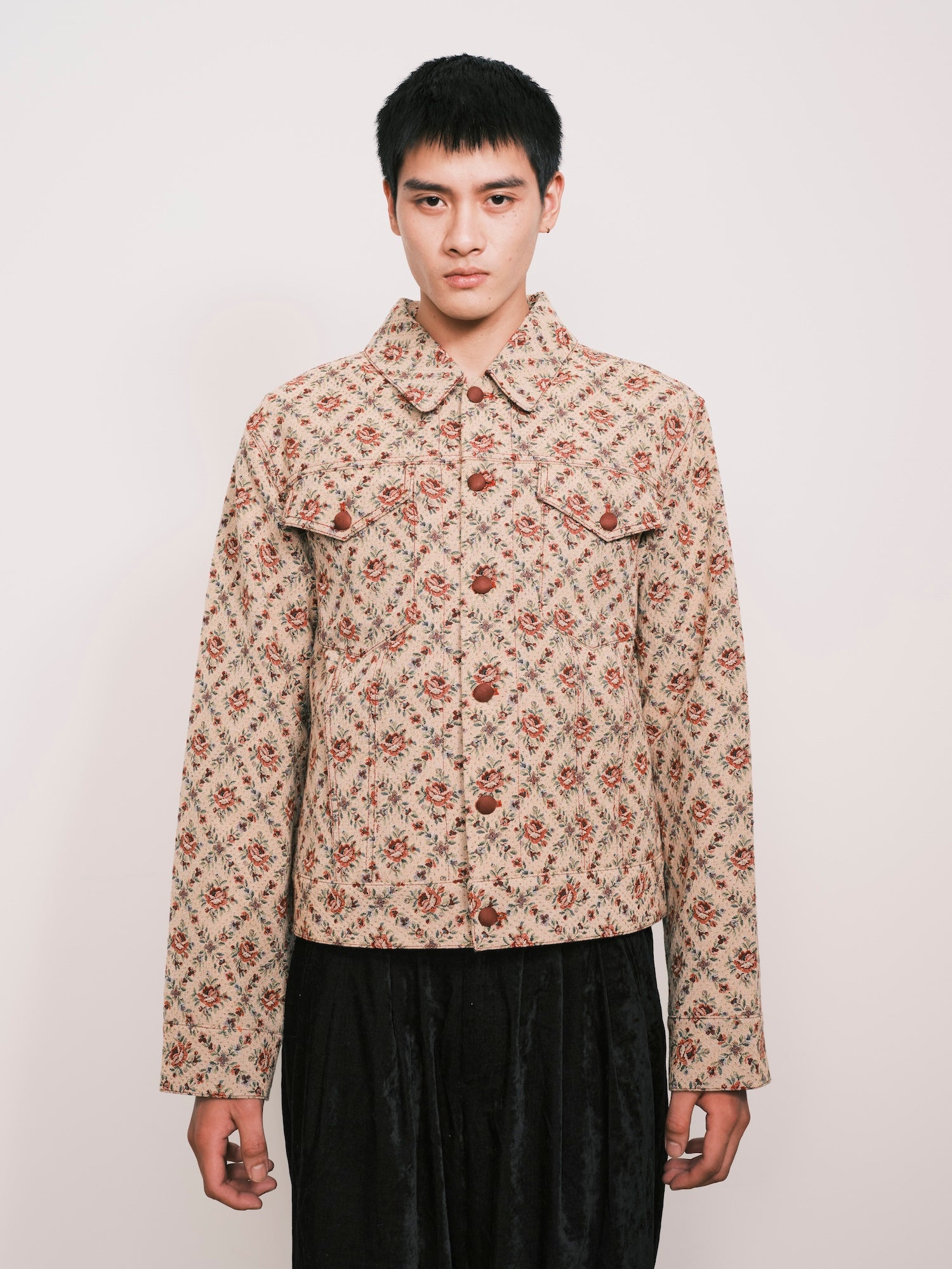 Floral Jacquard Trucker Jacket