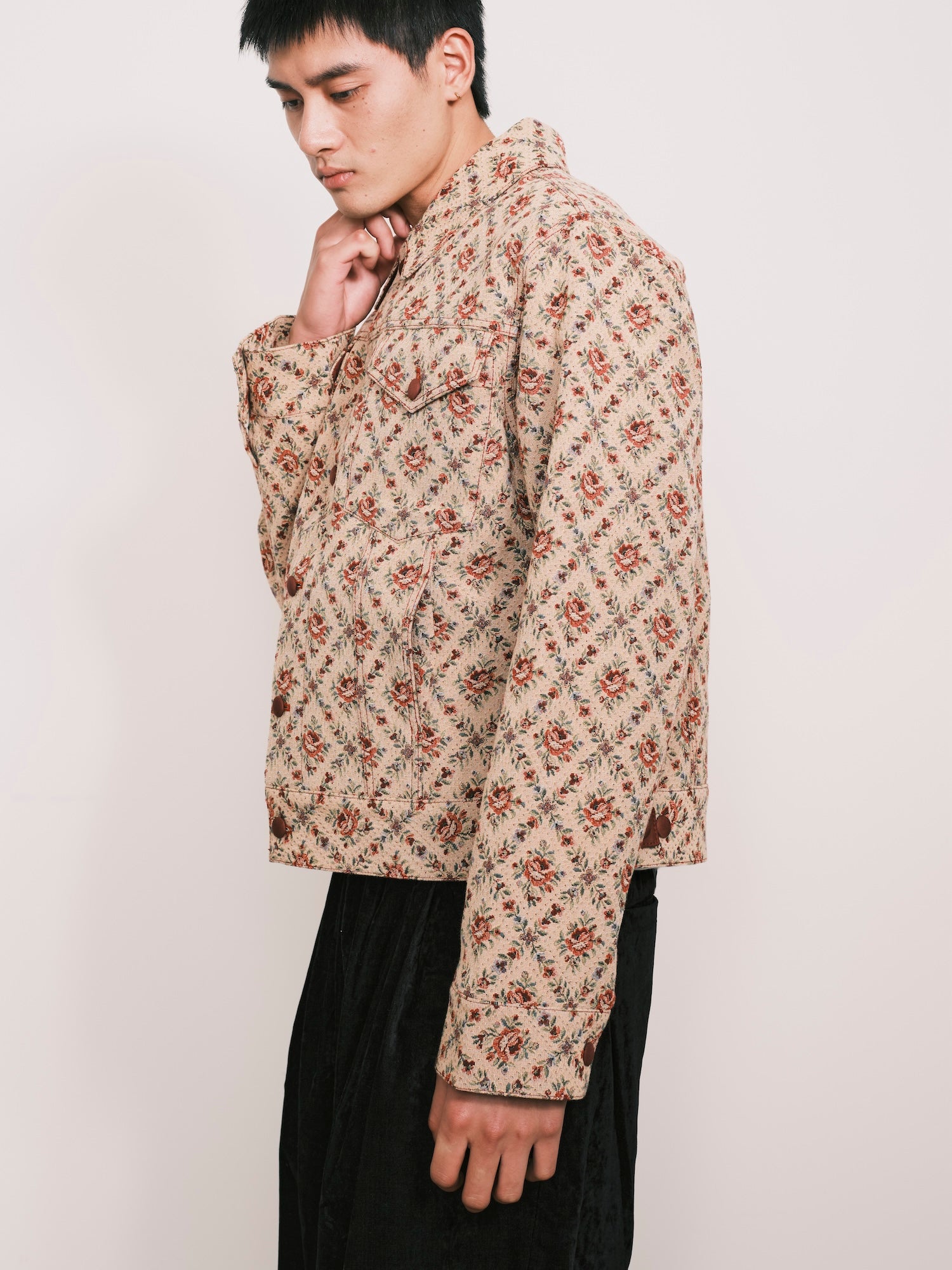 Floral Jacquard Trucker Jacket
