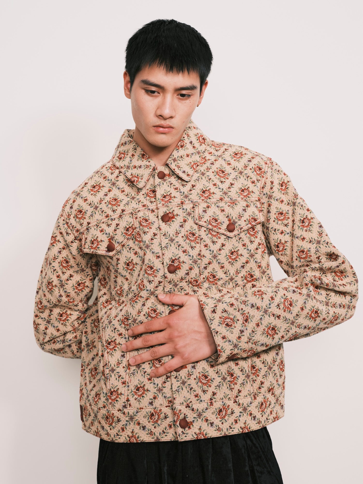 Floral Jacquard Trucker Jacket