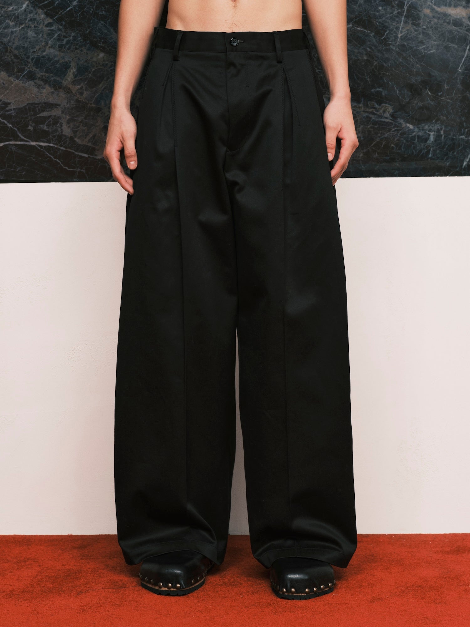 Tuck-Detail Cotton Pants