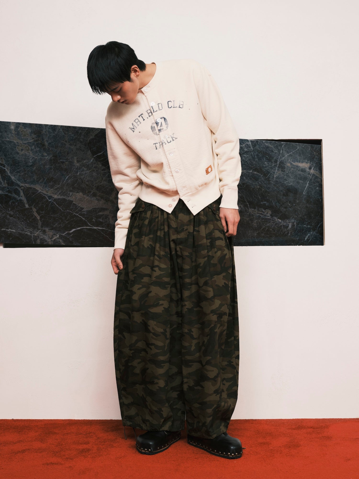 KHOKI / Vintage-Effect Sweat Cardigan - Road Sign