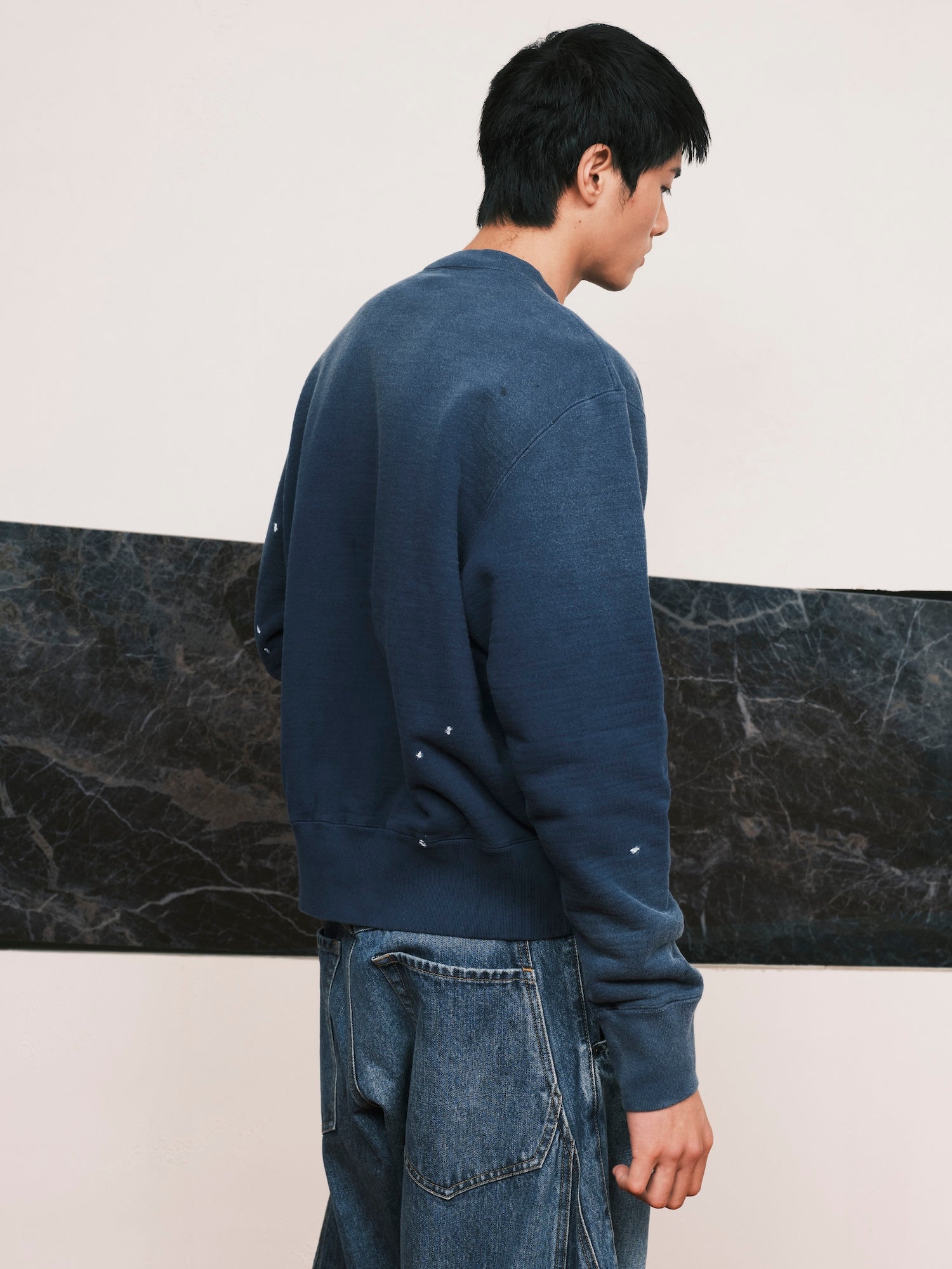 KHOKI / Vintage-effect Sweat Cardigan Navy - Road Sign