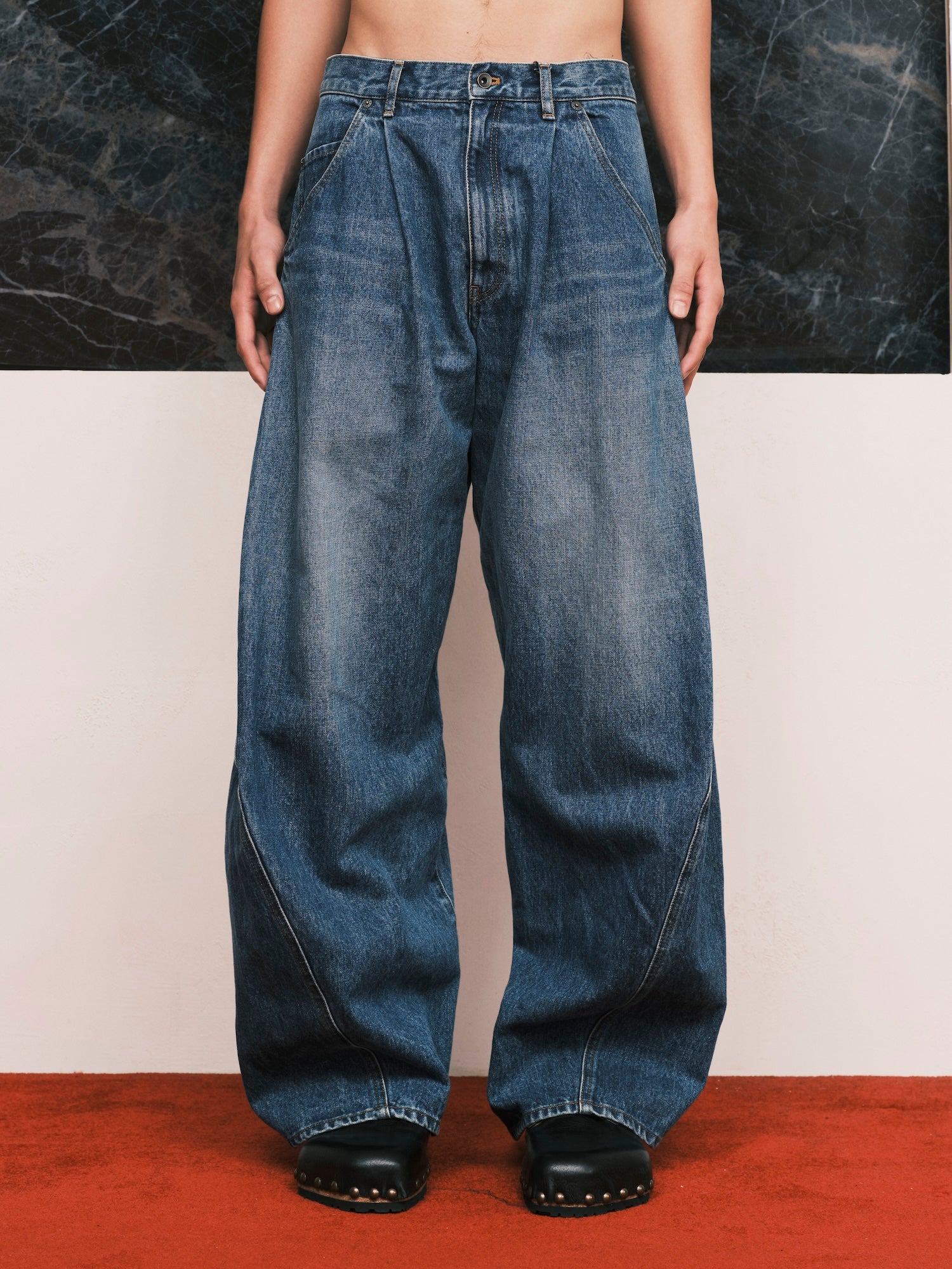 3D Cutting Denim Pants