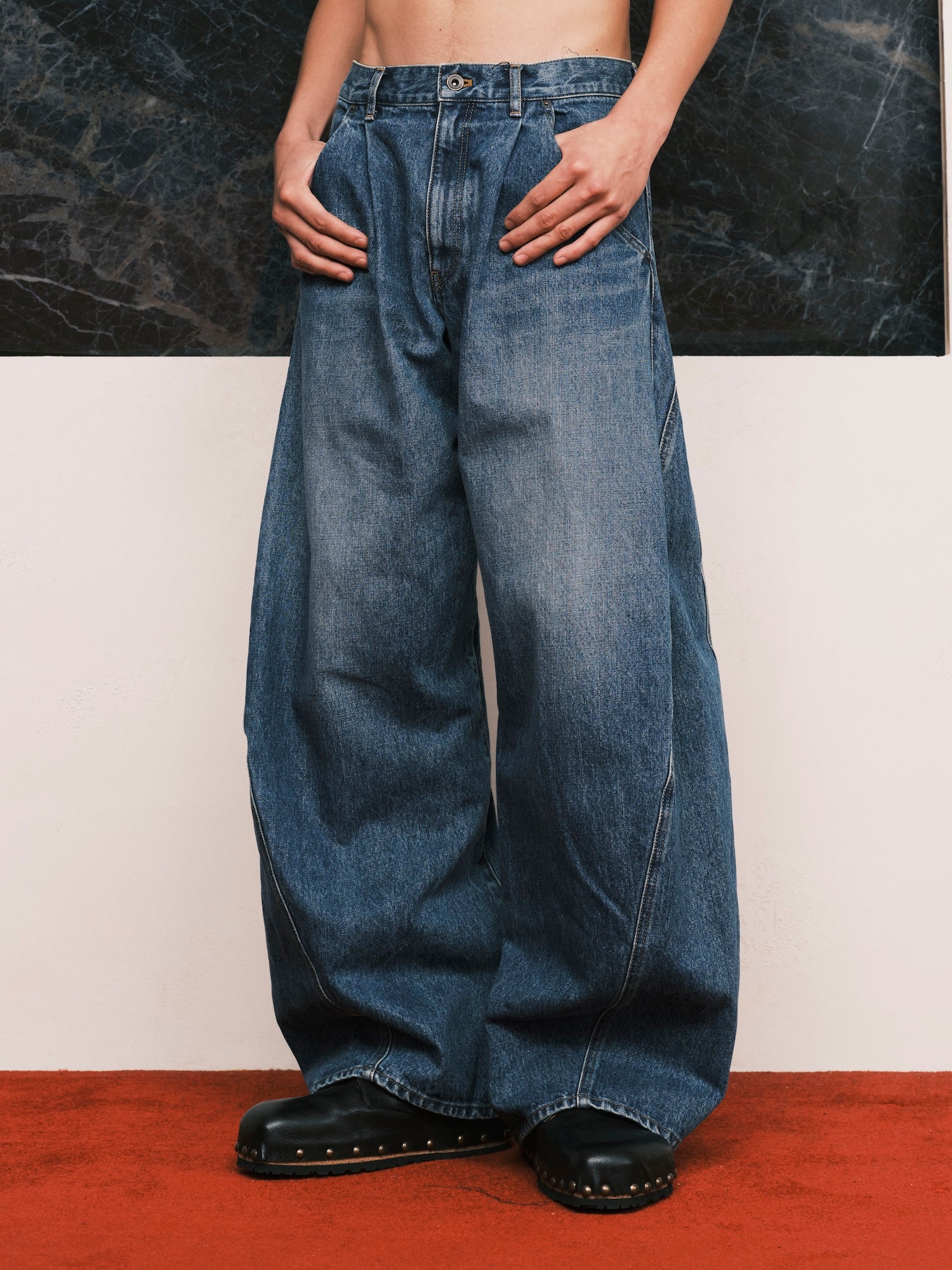 3D Cutting Denim Pants