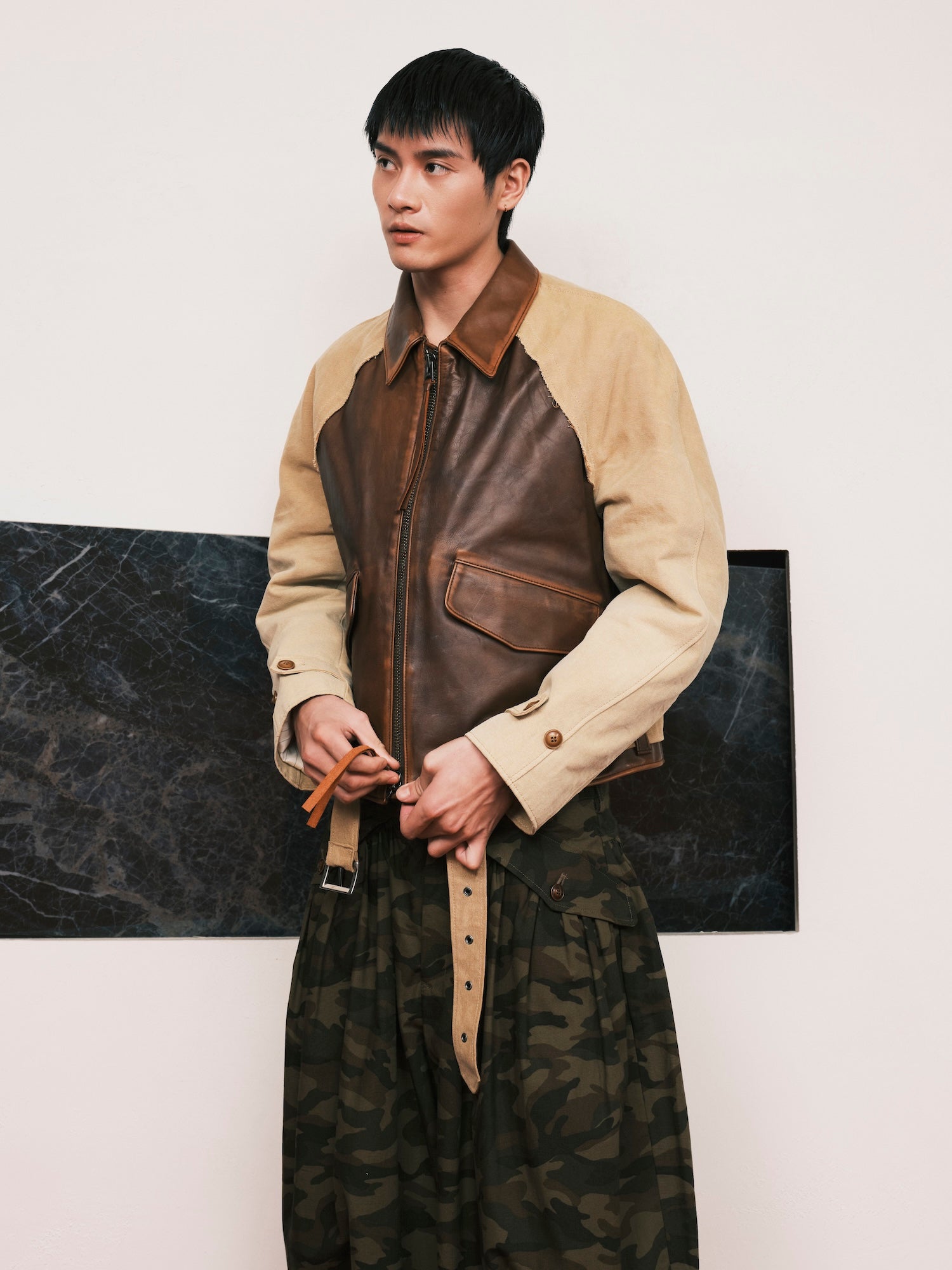 Vintage-effect Leather Jacket