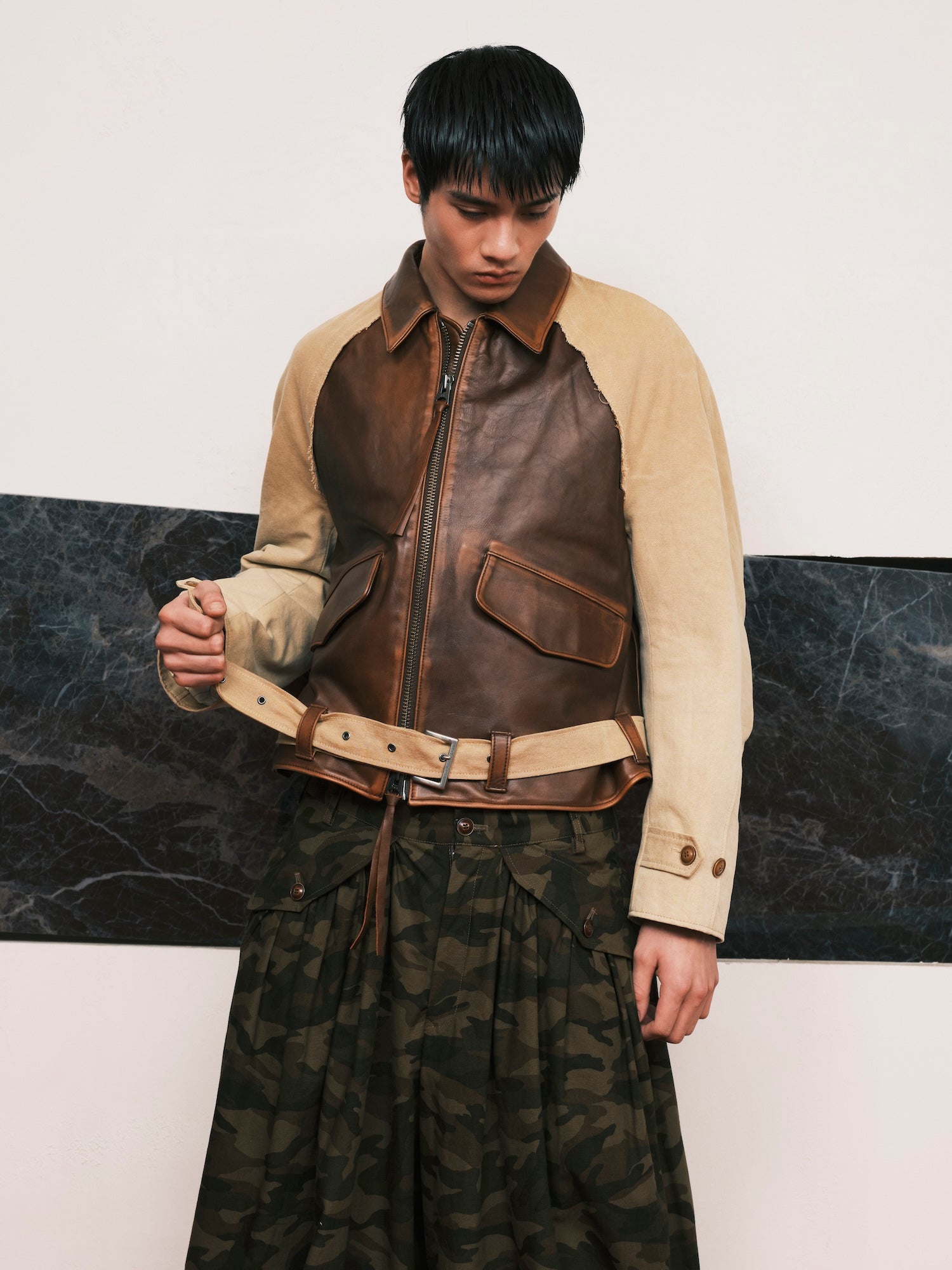 Vintage-effect Leather Jacket