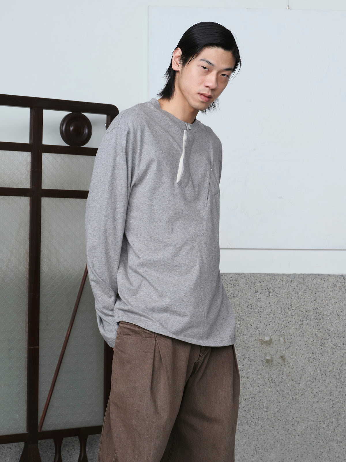 Interweaved Silk & Cotton Henley Shirt
