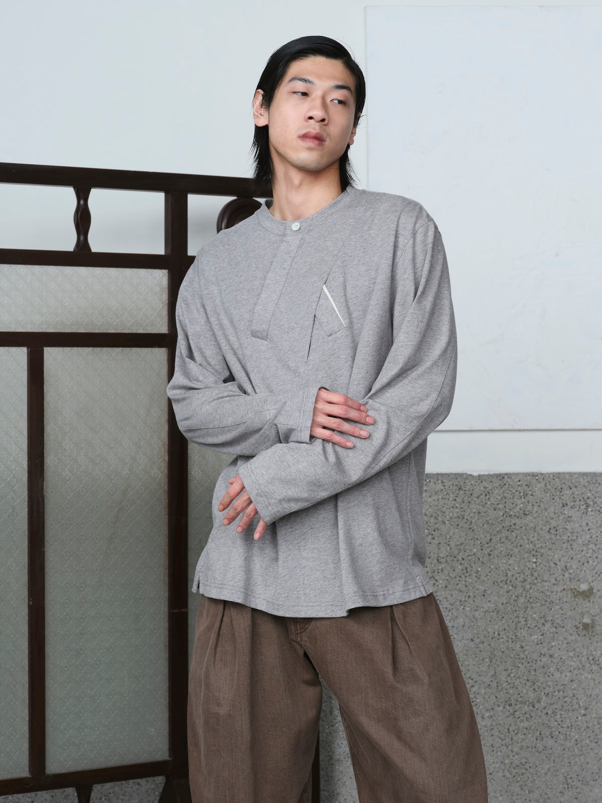 Interweaved Silk & Cotton Henley Shirt