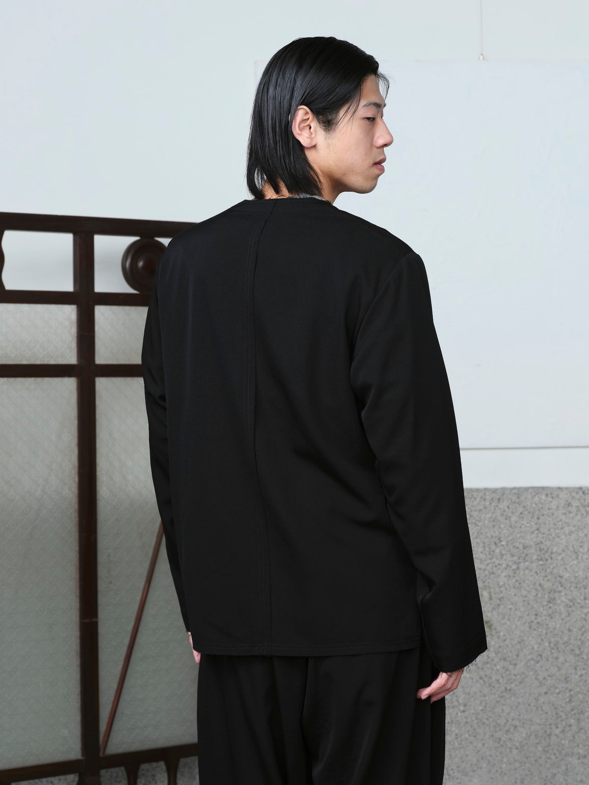 No-Collar Wool Gabardine Jacket
