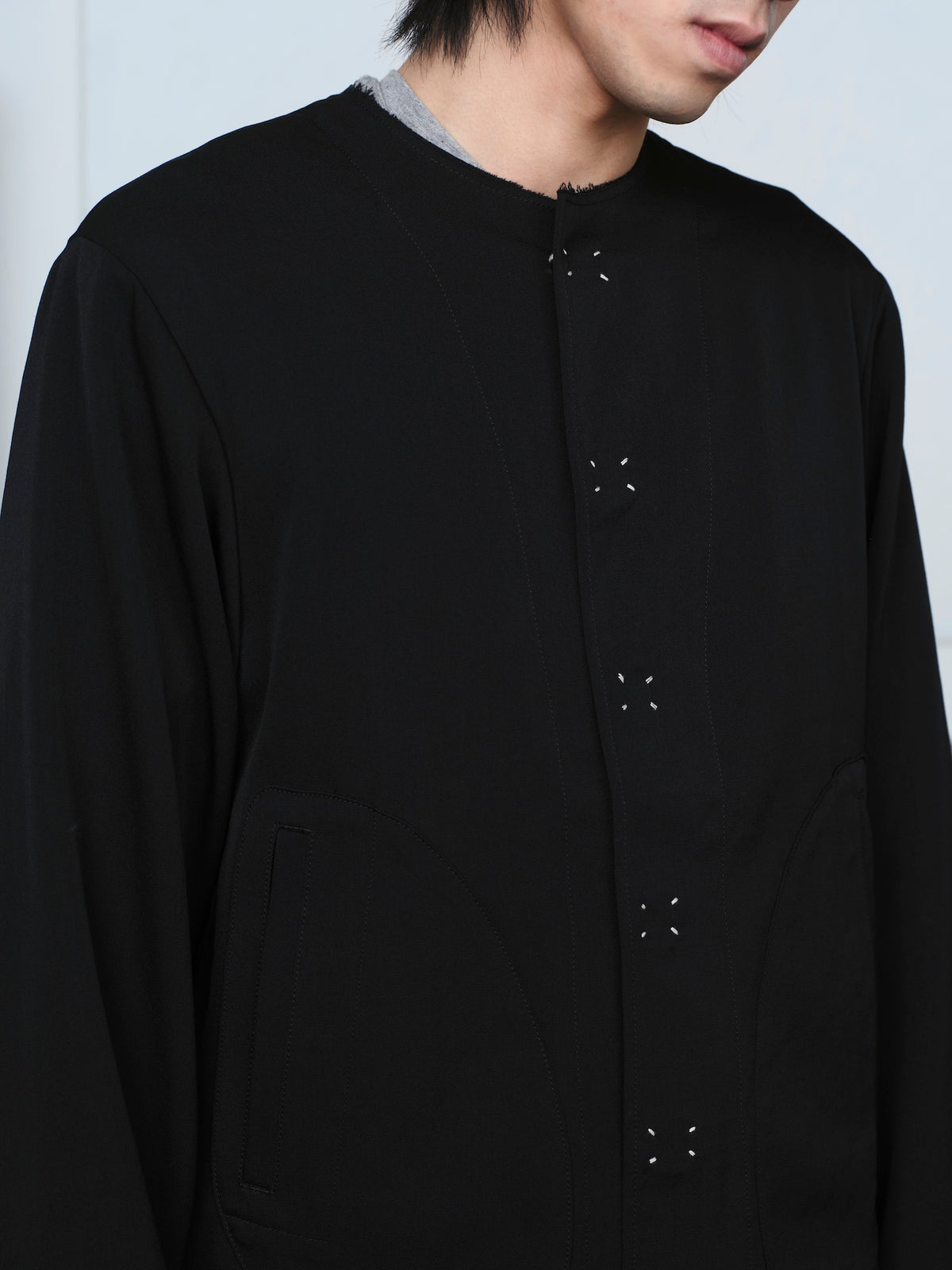 No-Collar Wool Gabardine Jacket
