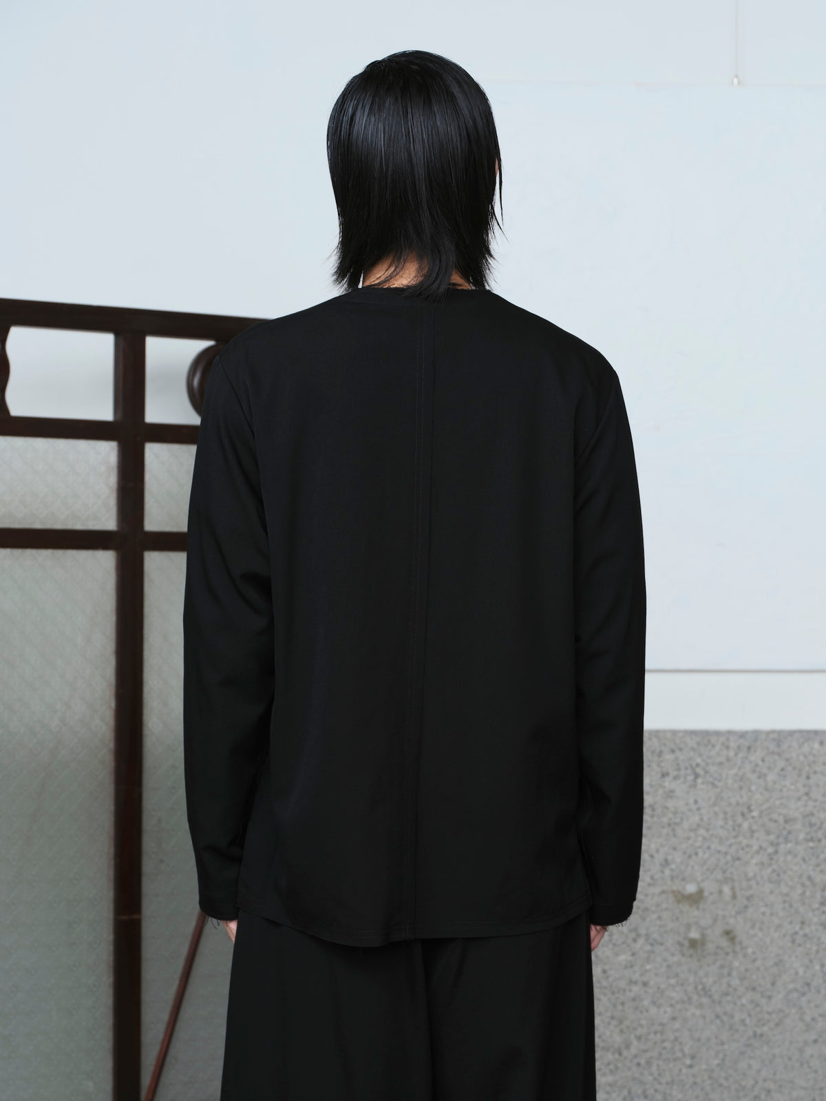 No-Collar Wool Gabardine Jacket