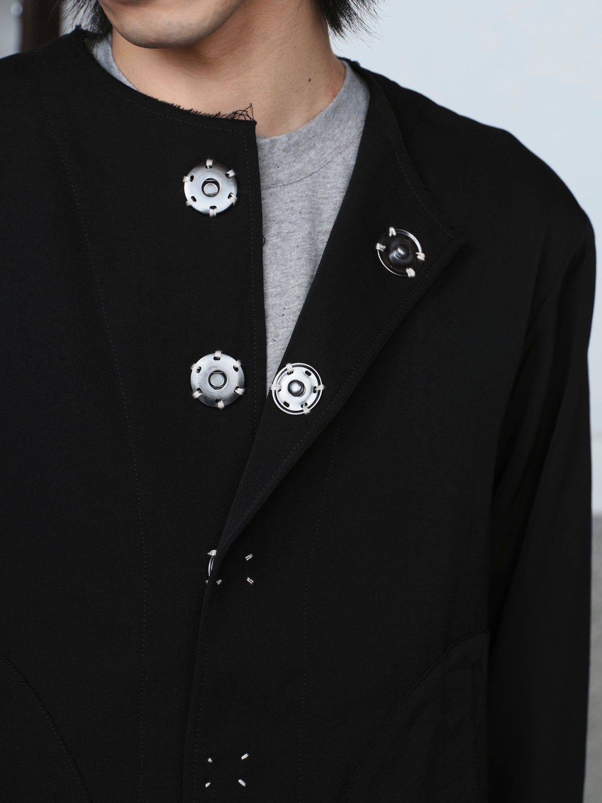 No-Collar Wool Gabardine Jacket