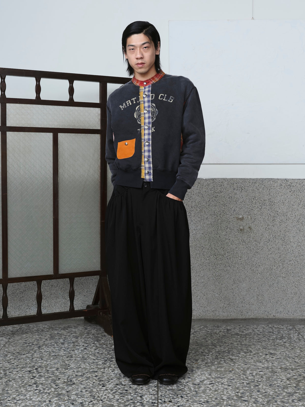 Gather-Detail Wool Gabardine Pants