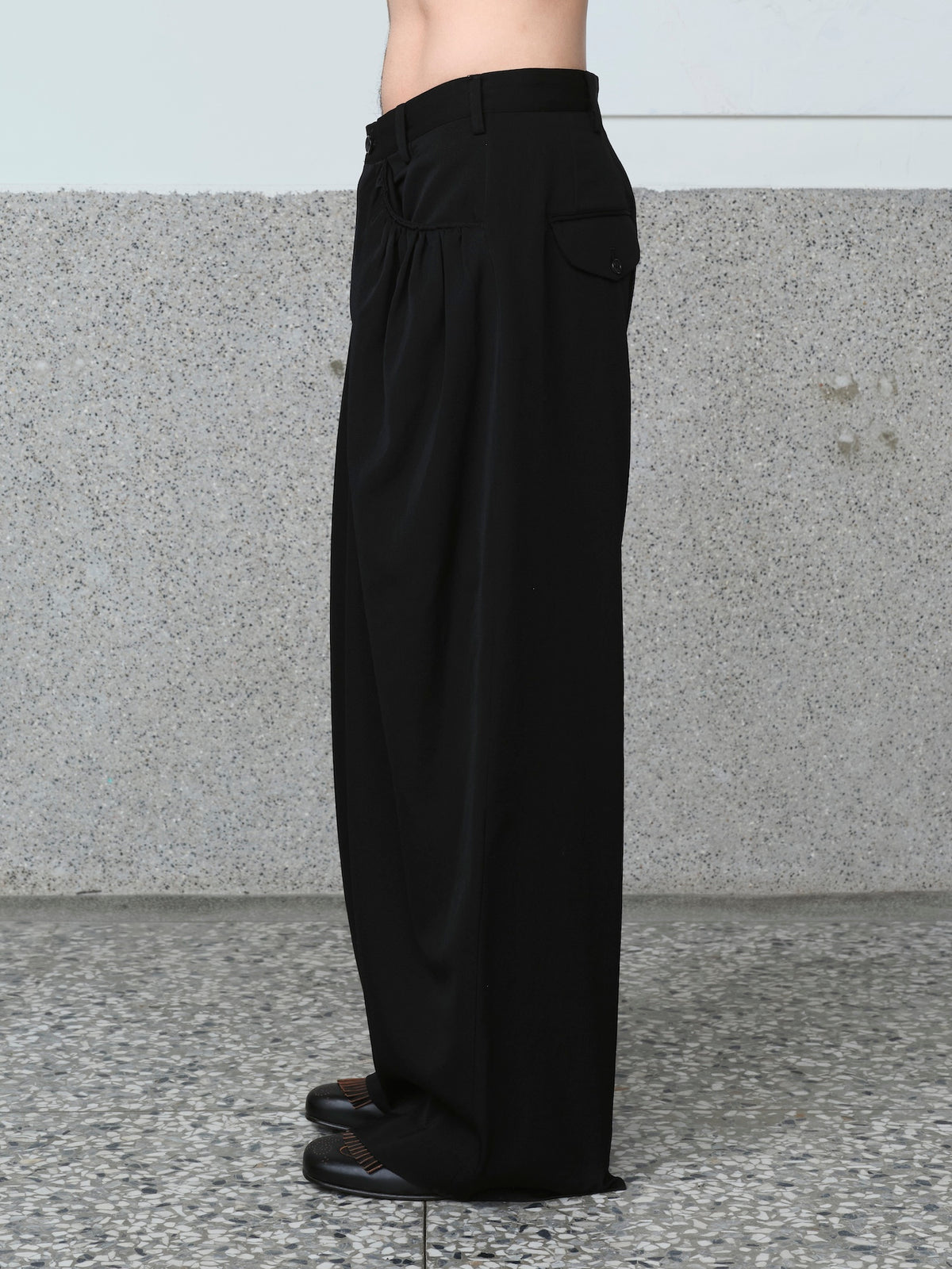 Gather-Detail Wool Gabardine Pants