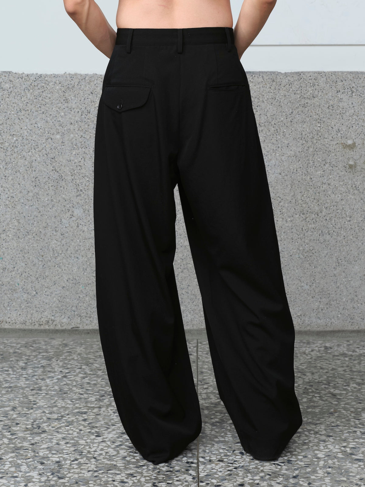 Gather-Detail Wool Gabardine Pants