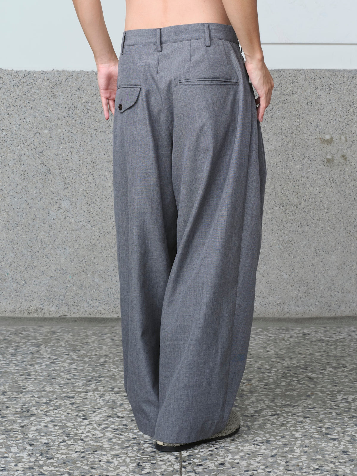 Gather-Detail Wool Gabardine Pants