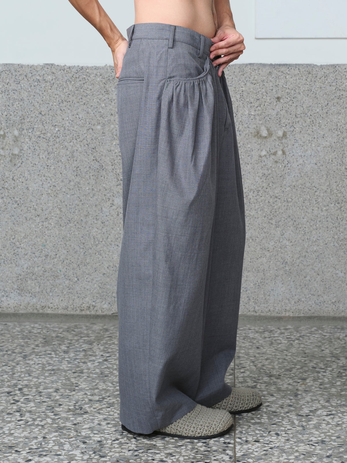 Gather-Detail Wool Gabardine Pants