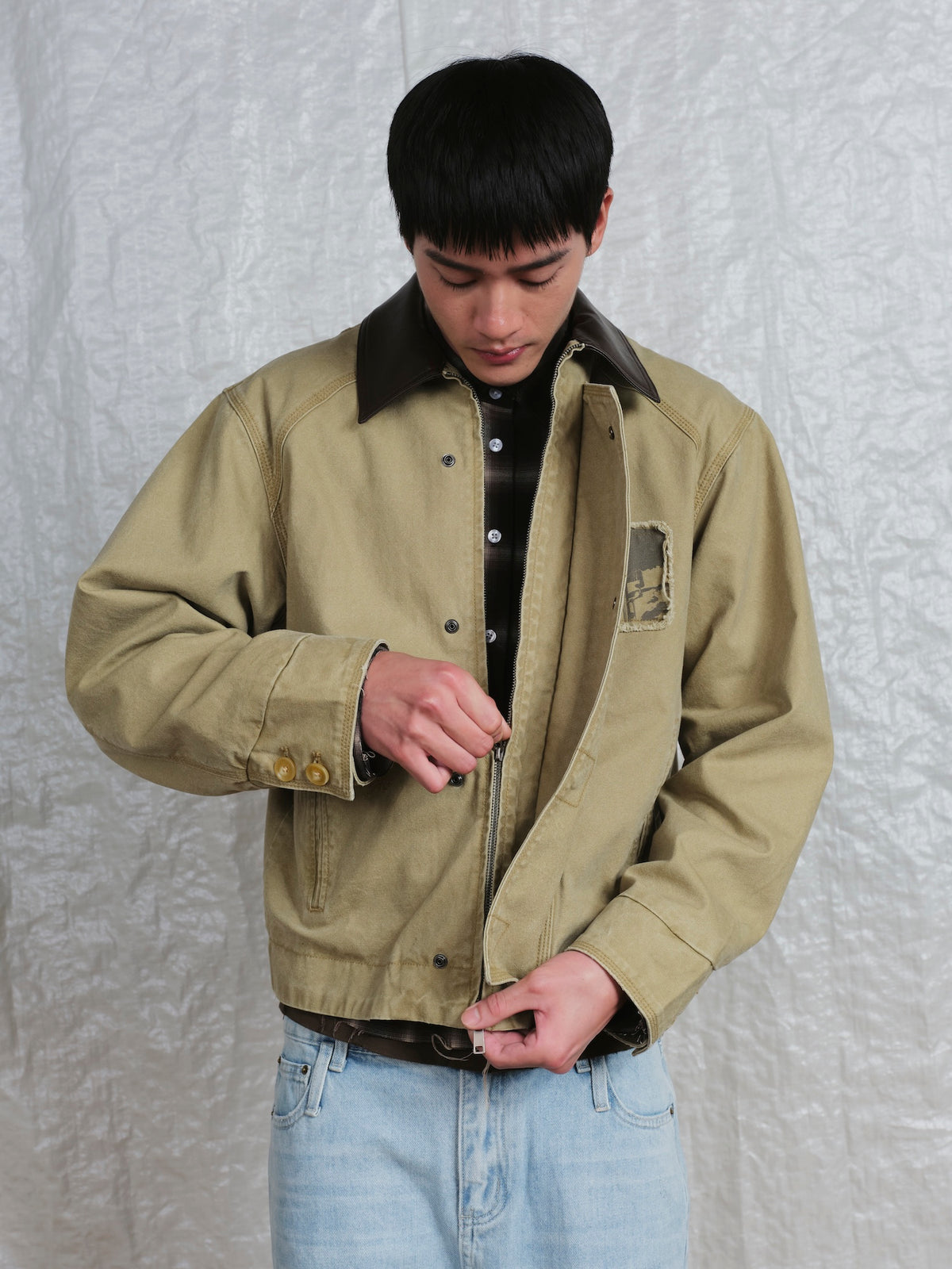 Leather Collar Work Jacket