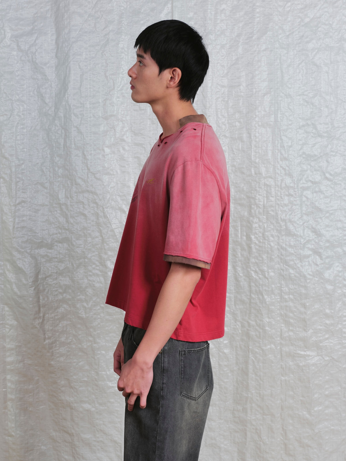 Distressed Collar Cropped Tee