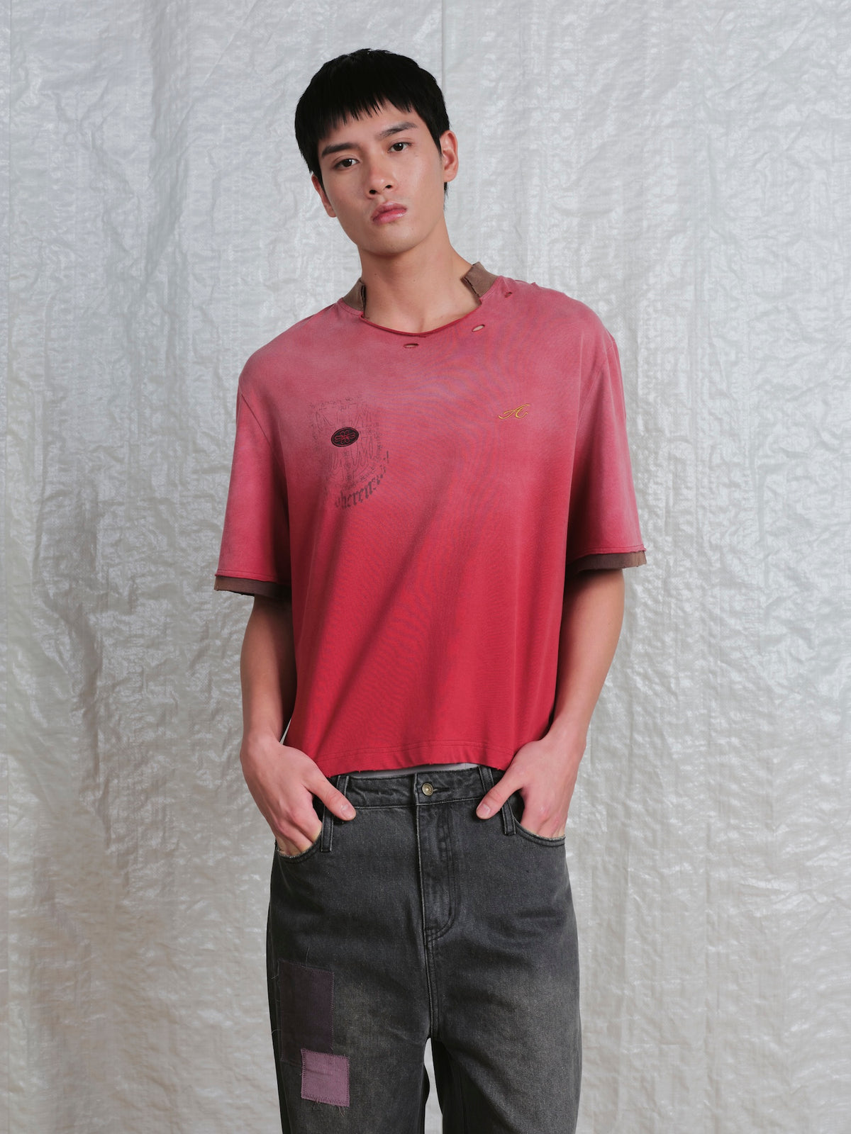 Distressed Collar Cropped Tee