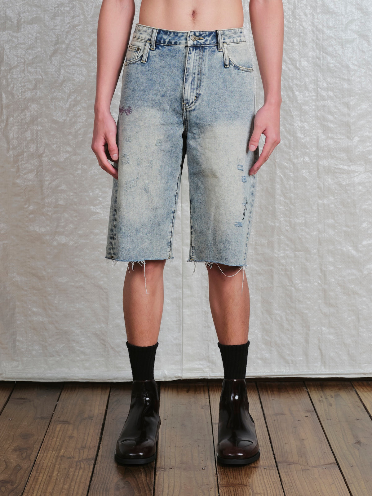 Print Denim Short
