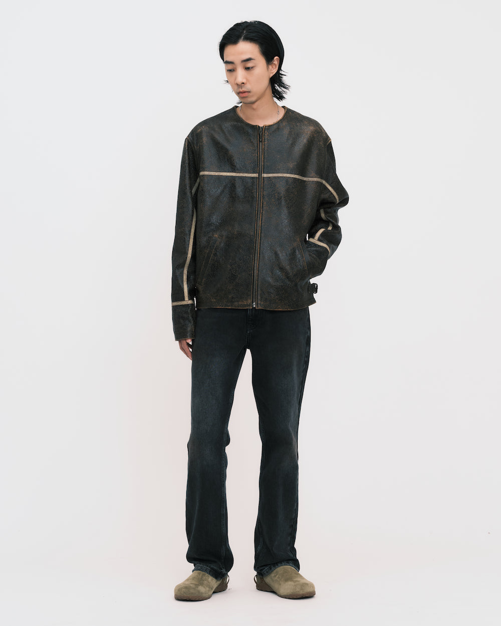 Gusa Crackle Leather Jacket