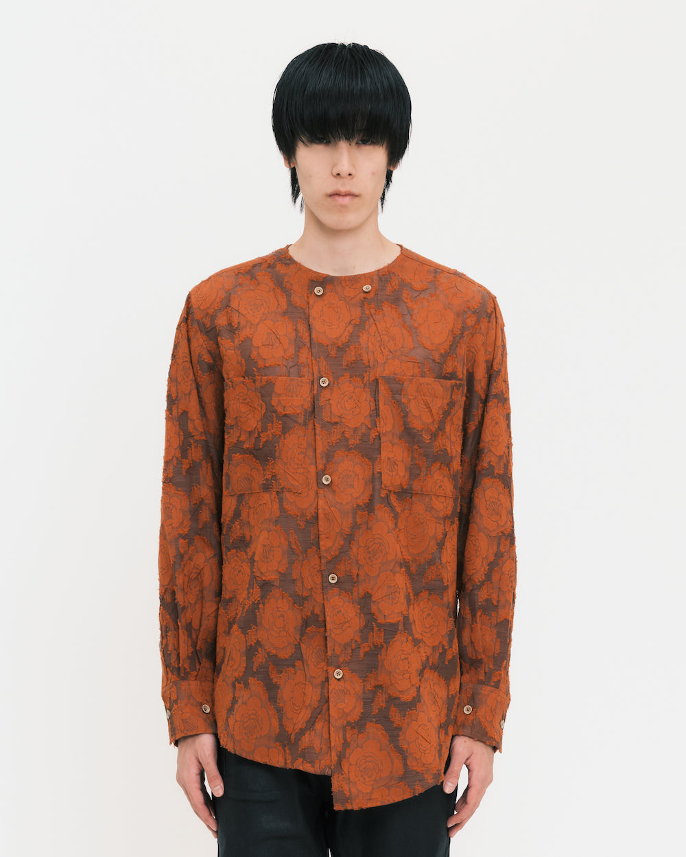 Orange Flower Collarless Shirts