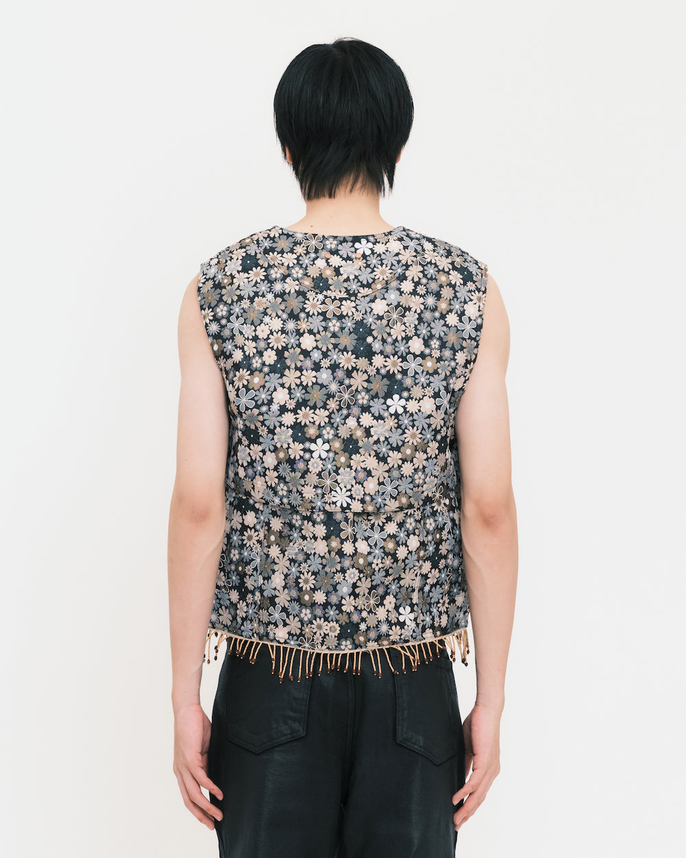 Flower V-Neck Zip-Up Vest